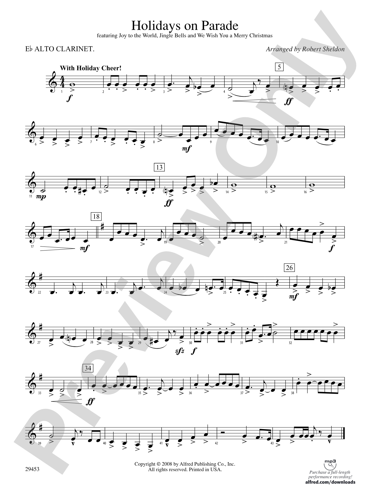 Holidays on Parade: (wp) E-flat Alto Clarinet