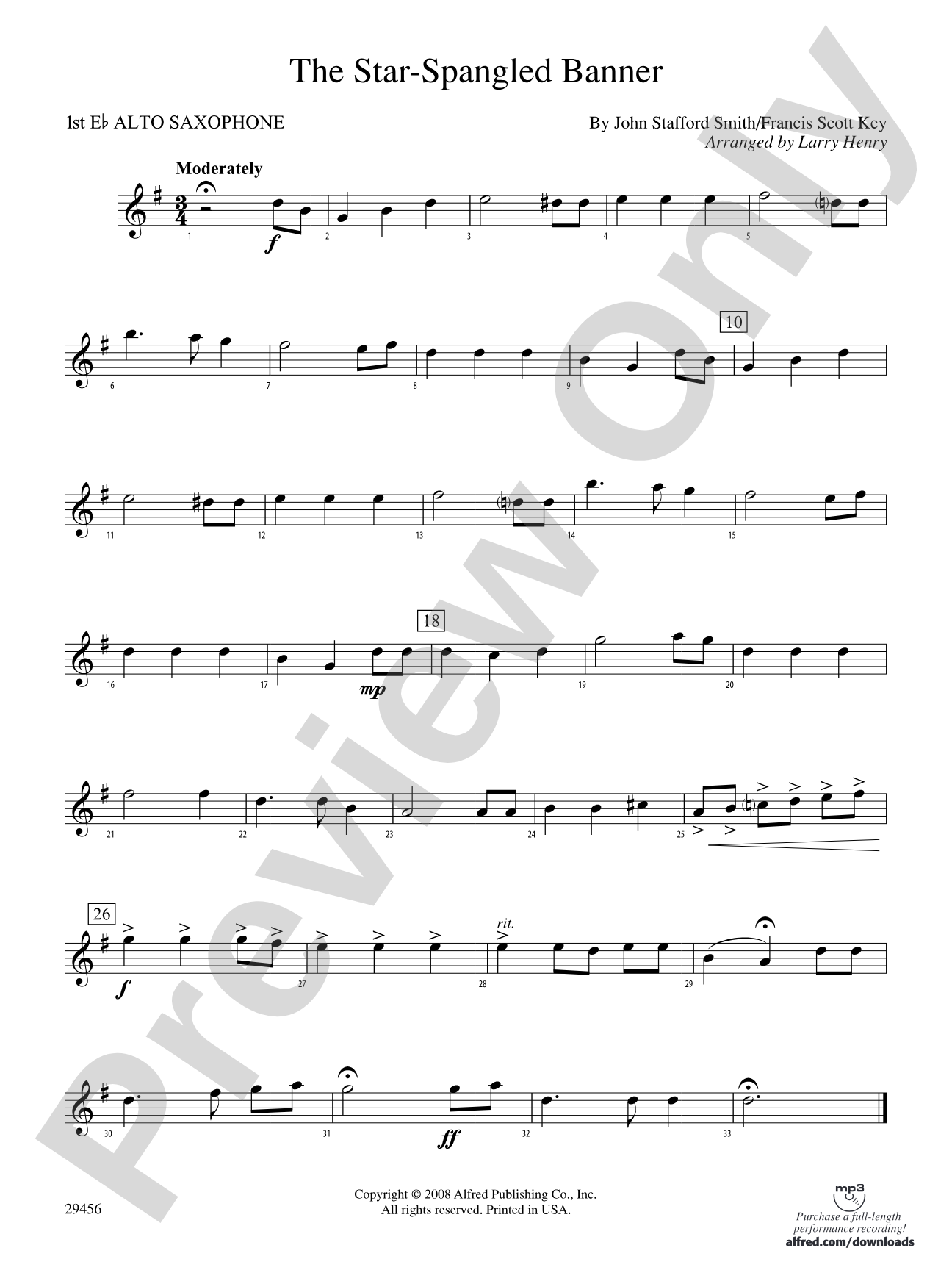 The Star-Spangled Banner: E-flat Alto Saxophone