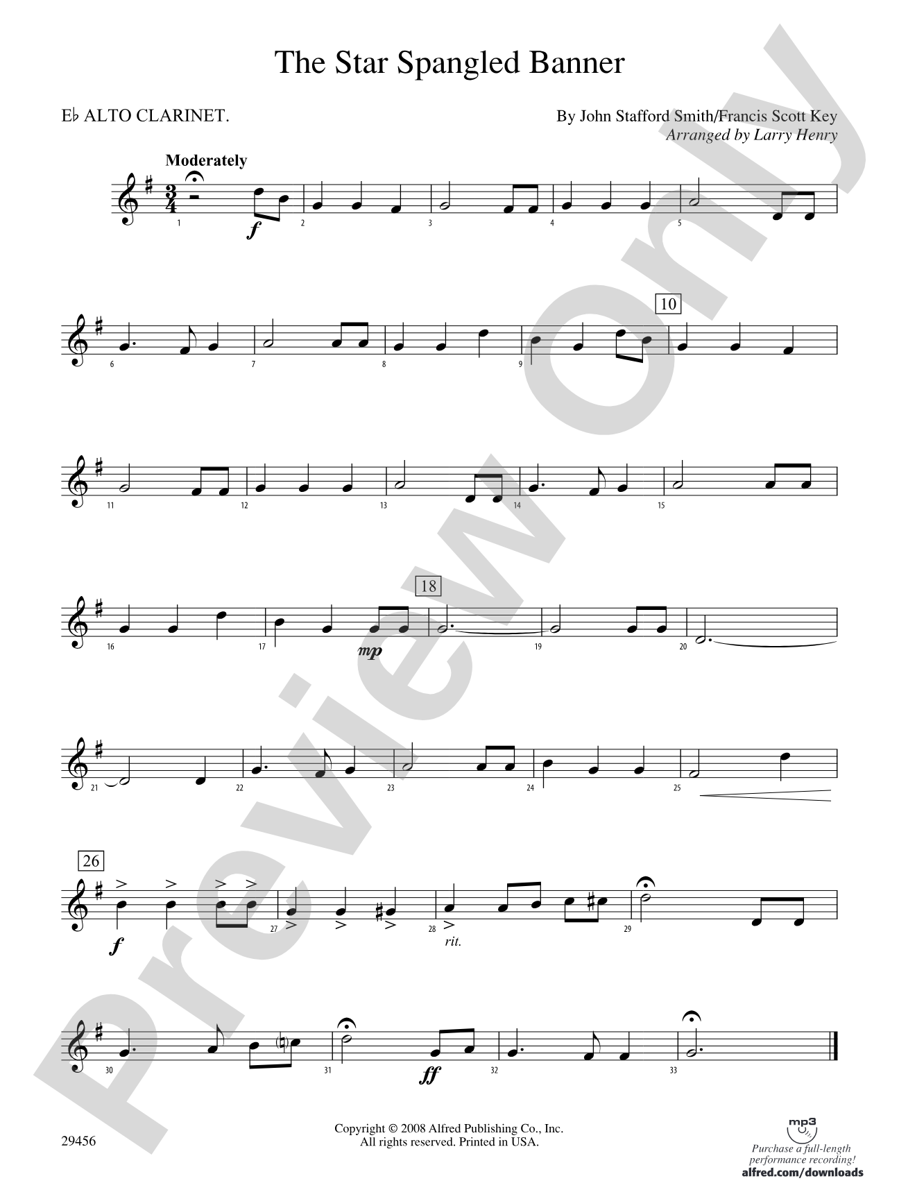 The Star-Spangled Banner: (wp) E-flat Alto Clarinet