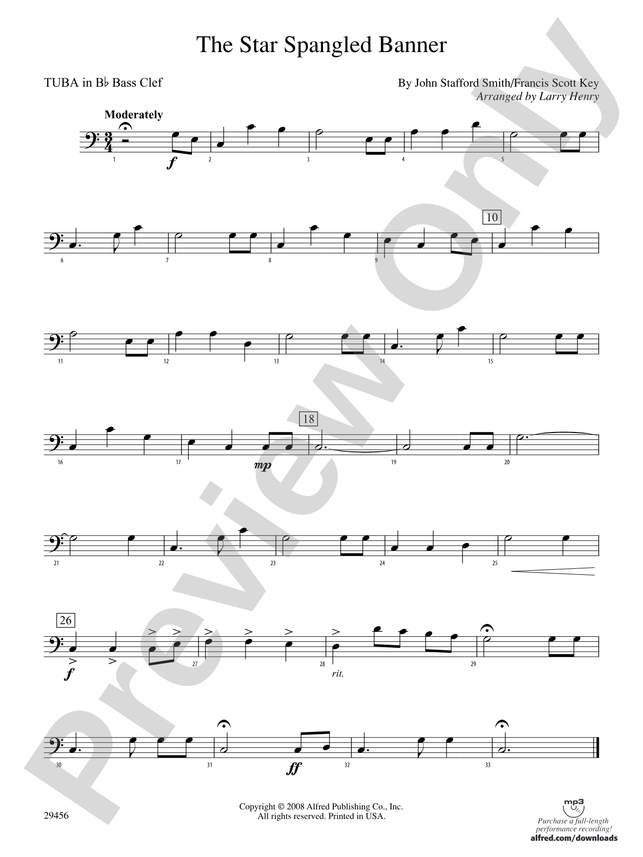 The Star-Spangled Banner: (wp) B-flat Tuba B.C.