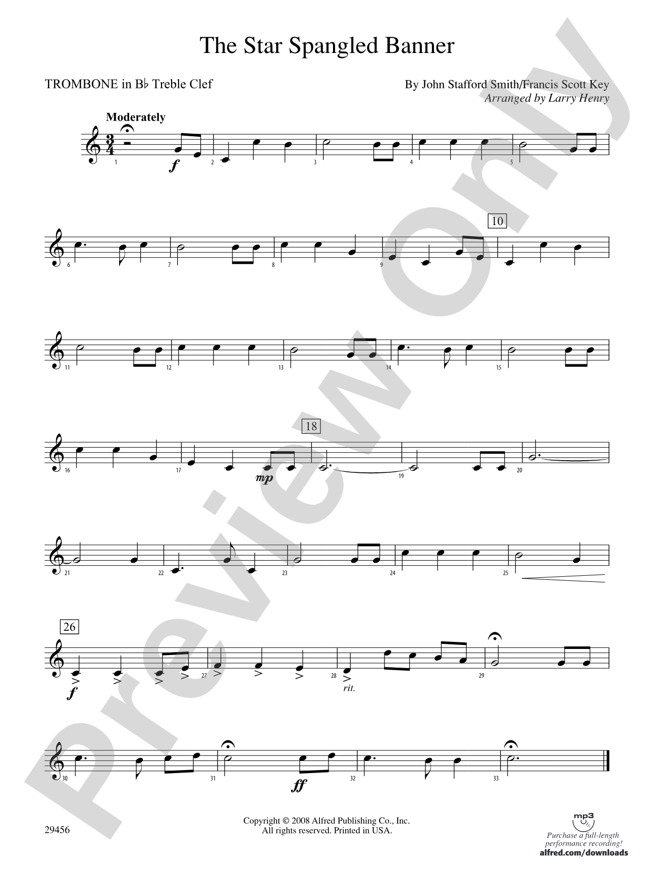 The Star-Spangled Banner: (wp) 1st B-flat Trombone T.C.
