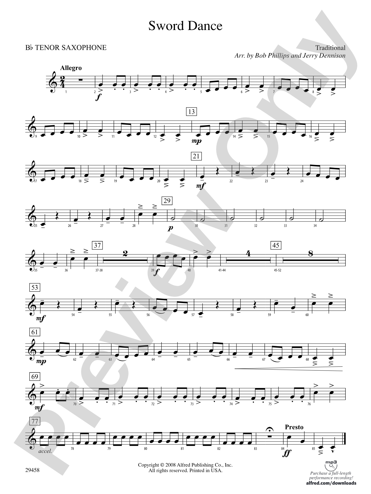 Sword Dance: B-flat Tenor Saxophone