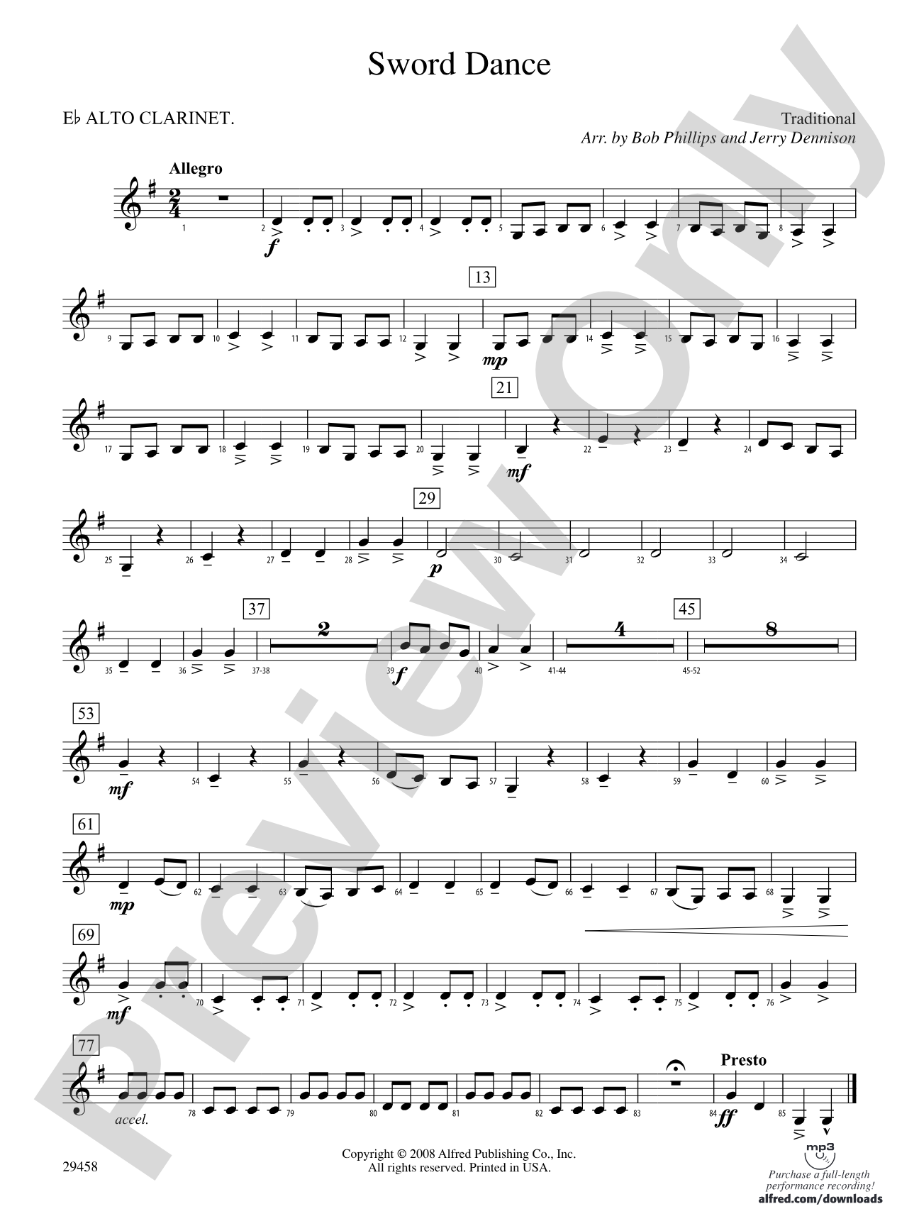 Sword Dance: (wp) E-flat Alto Clarinet