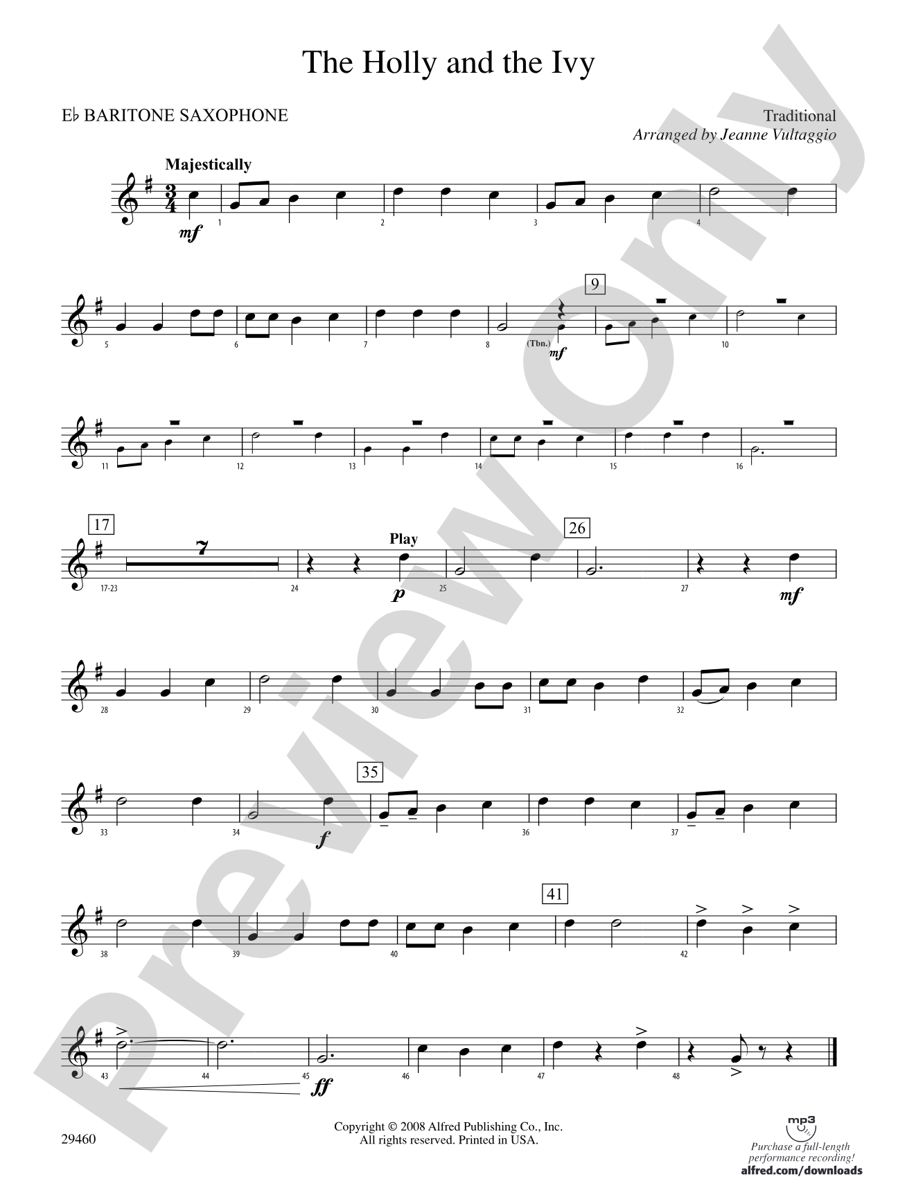 The Holly and the Ivy: E-flat Baritone Saxophone