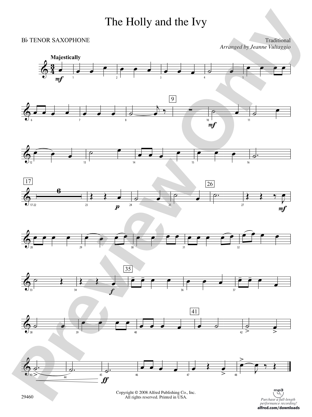 The Holly and the Ivy: B-flat Tenor Saxophone