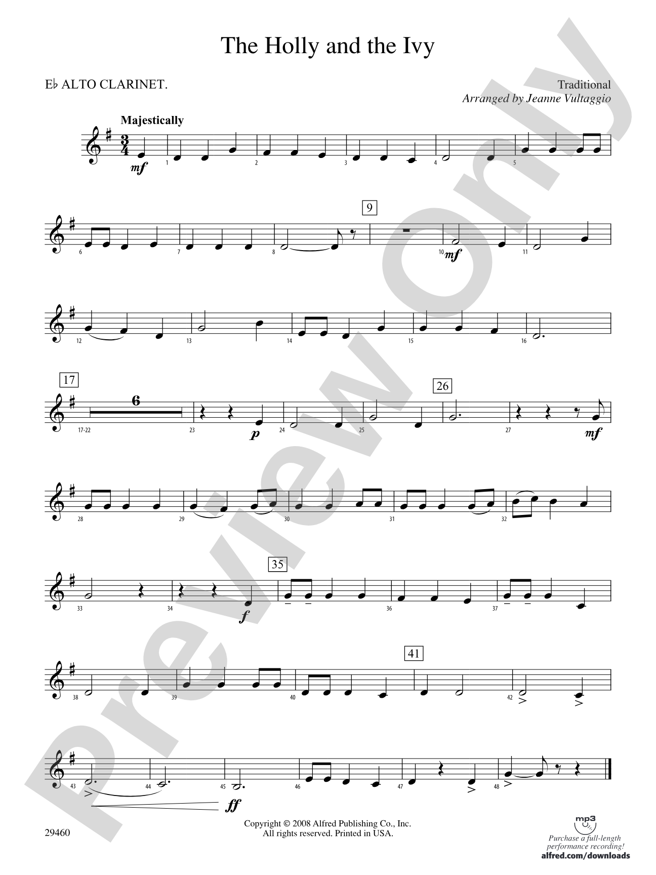 The Holly and the Ivy: (wp) E-flat Alto Clarinet