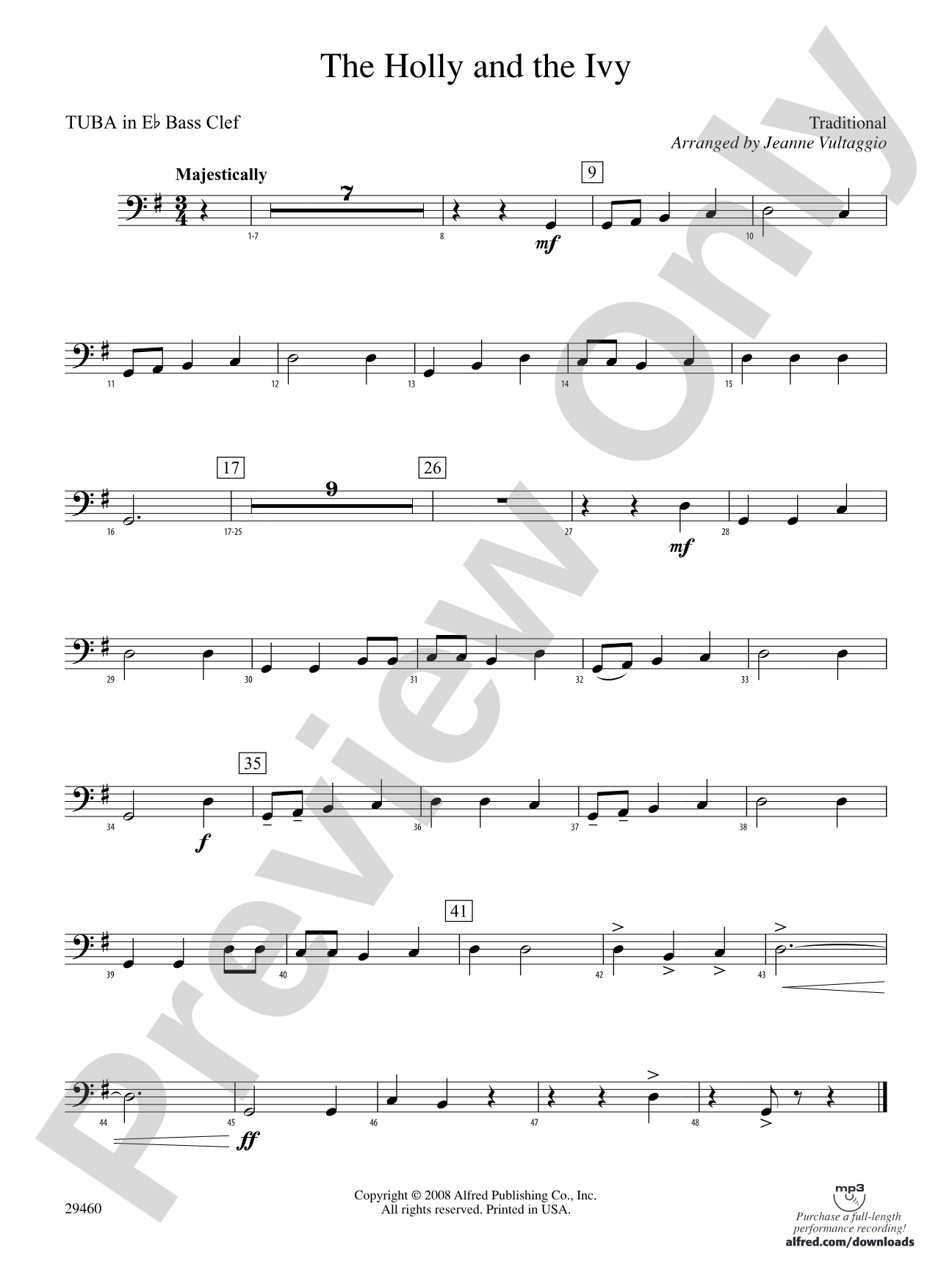 The Holly and the Ivy: (wp) E-flat Tuba B.C.