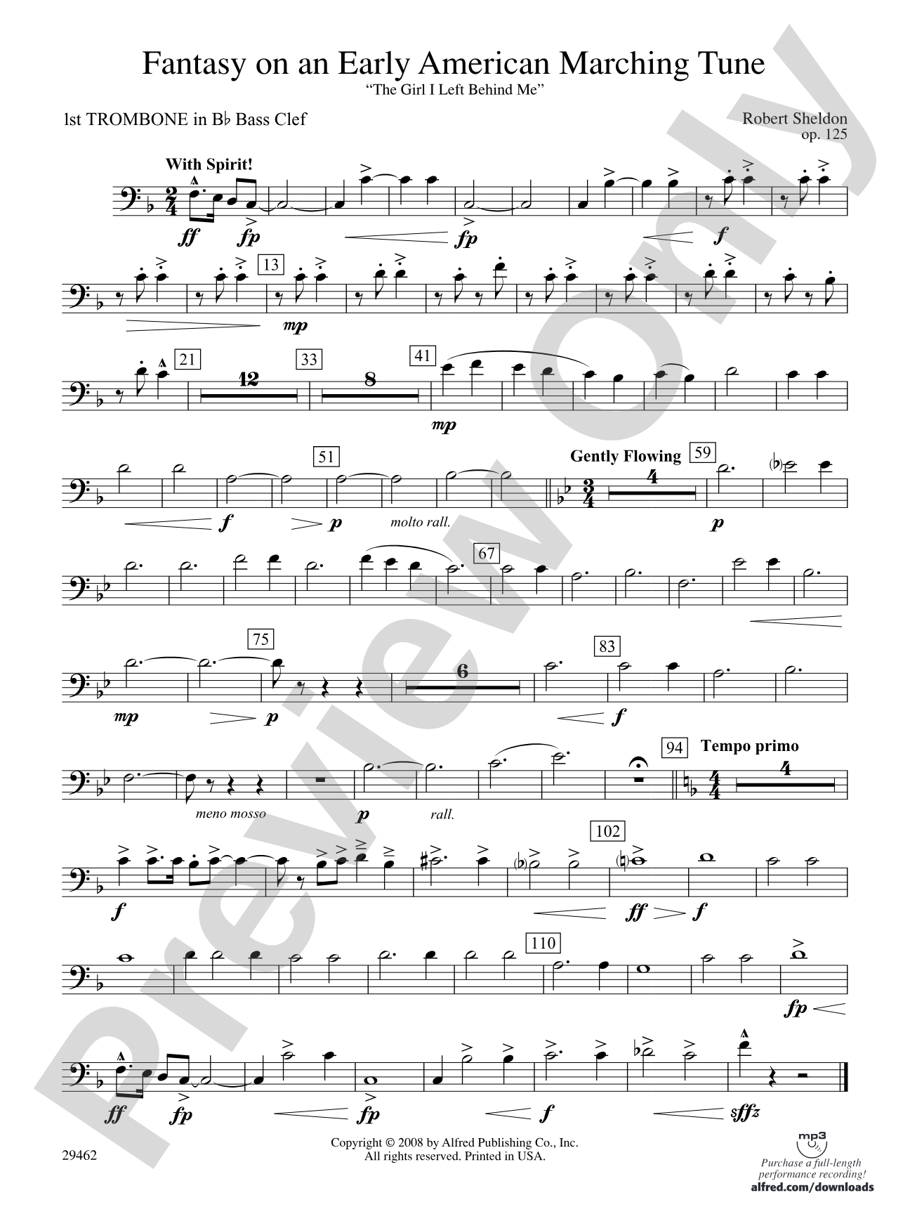 Fantasy on an Early American Marching Tune: (wp) 1st B-flat Trombone B.C.