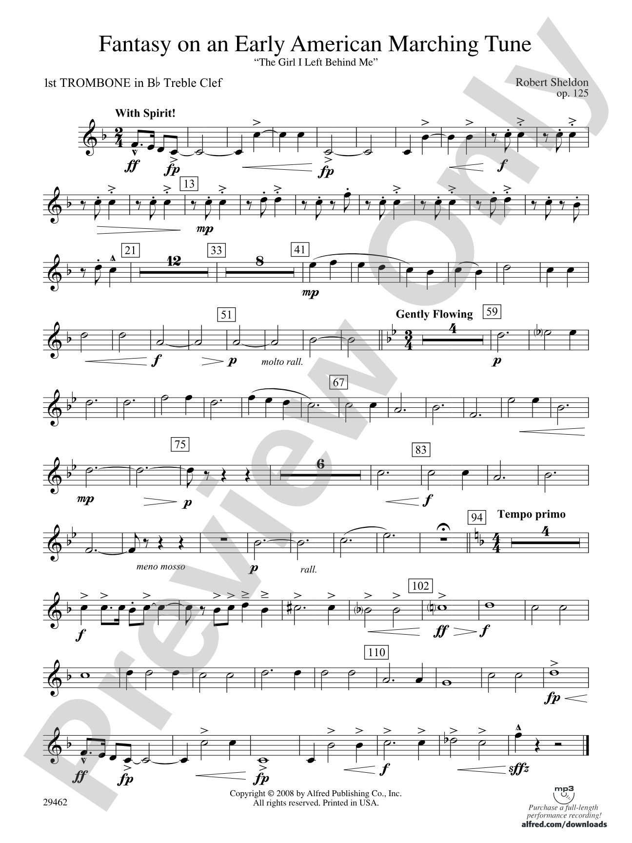 Fantasy on an Early American Marching Tune: (wp) 1st B-flat Trombone T.C.