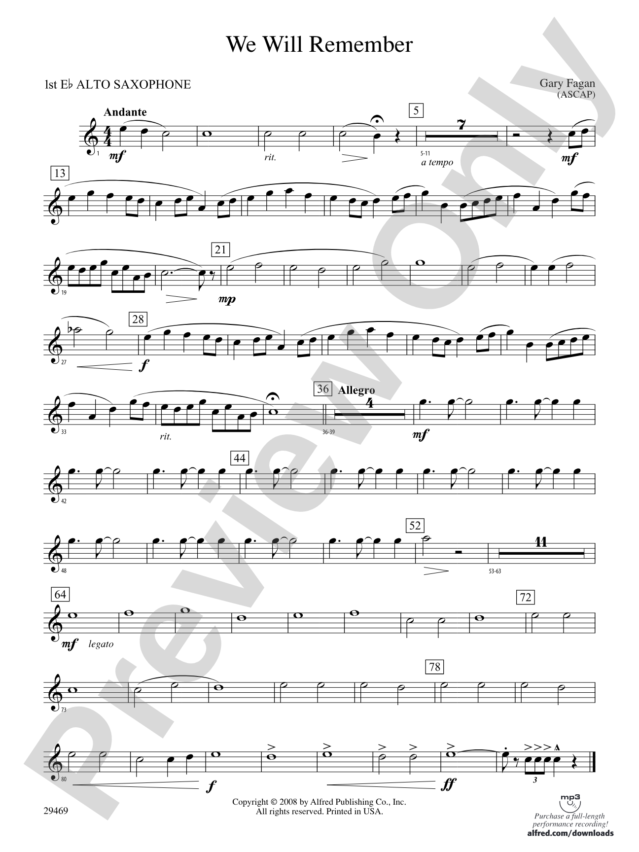 We Will Remember: E-flat Alto Saxophone