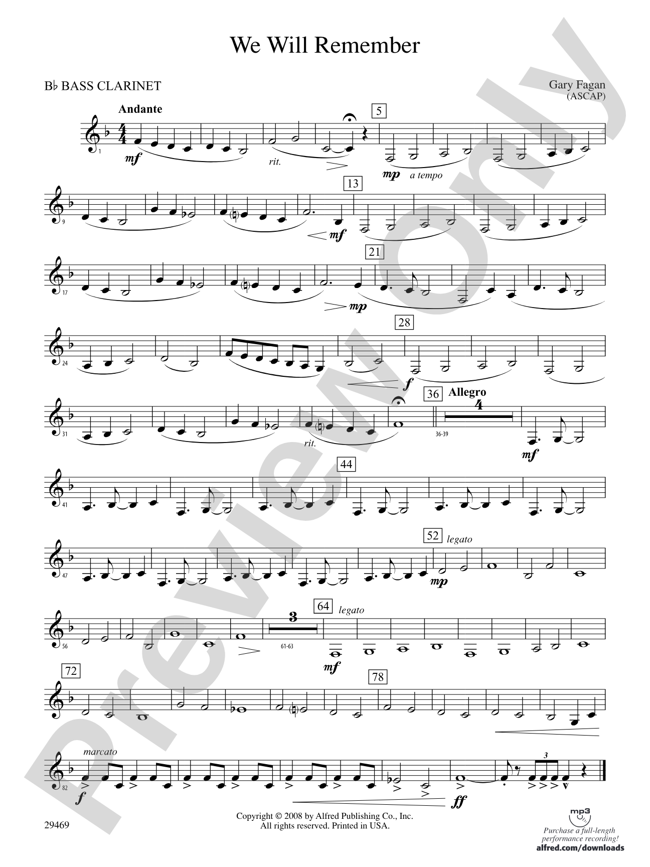 We Will Remember: B-flat Bass Clarinet
