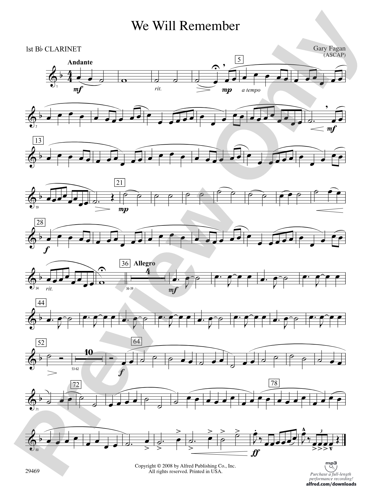 We Will Remember: 1st B-flat Clarinet