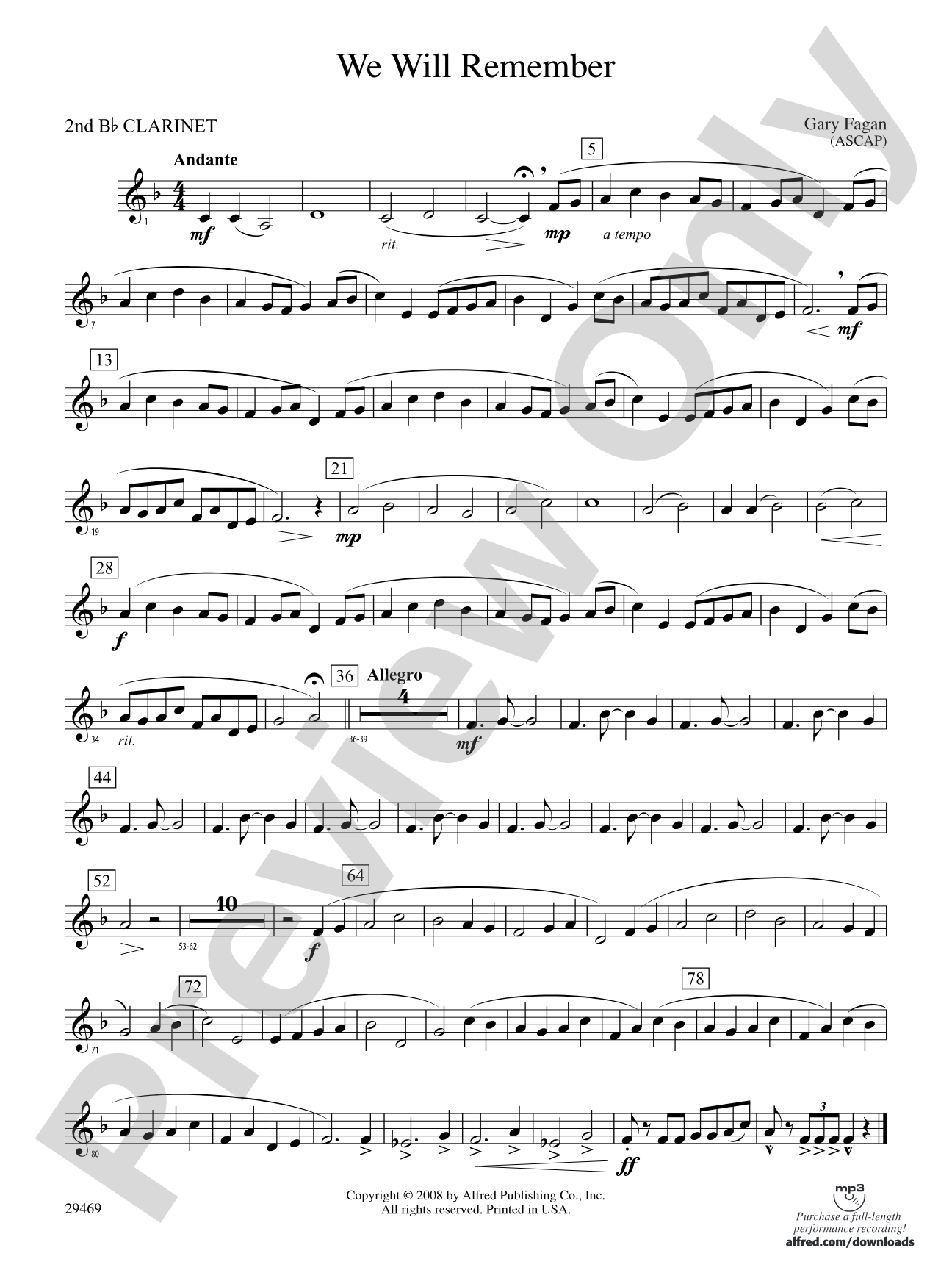 We Will Remember: 2nd B-flat Clarinet
