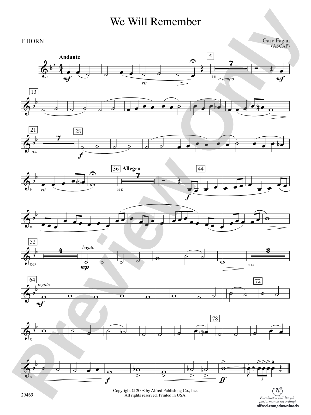 We Will Remember: 1st F Horn