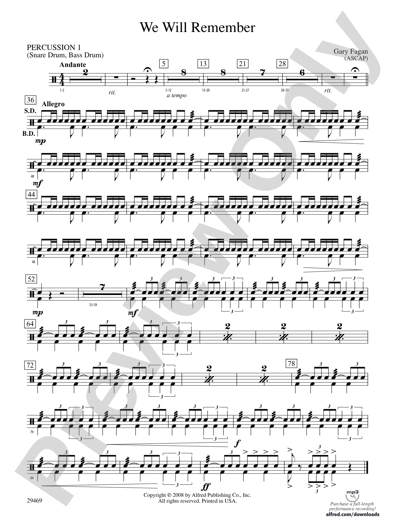 We Will Remember: 1st Percussion
