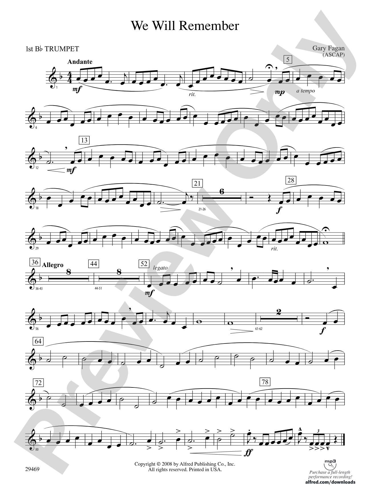 We Will Remember: 1st B-flat Trumpet
