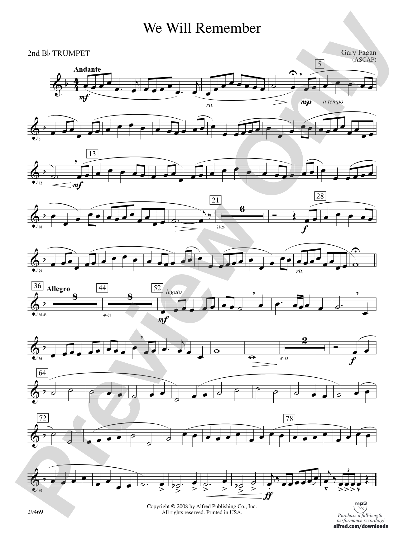 We Will Remember: 2nd B-flat Trumpet