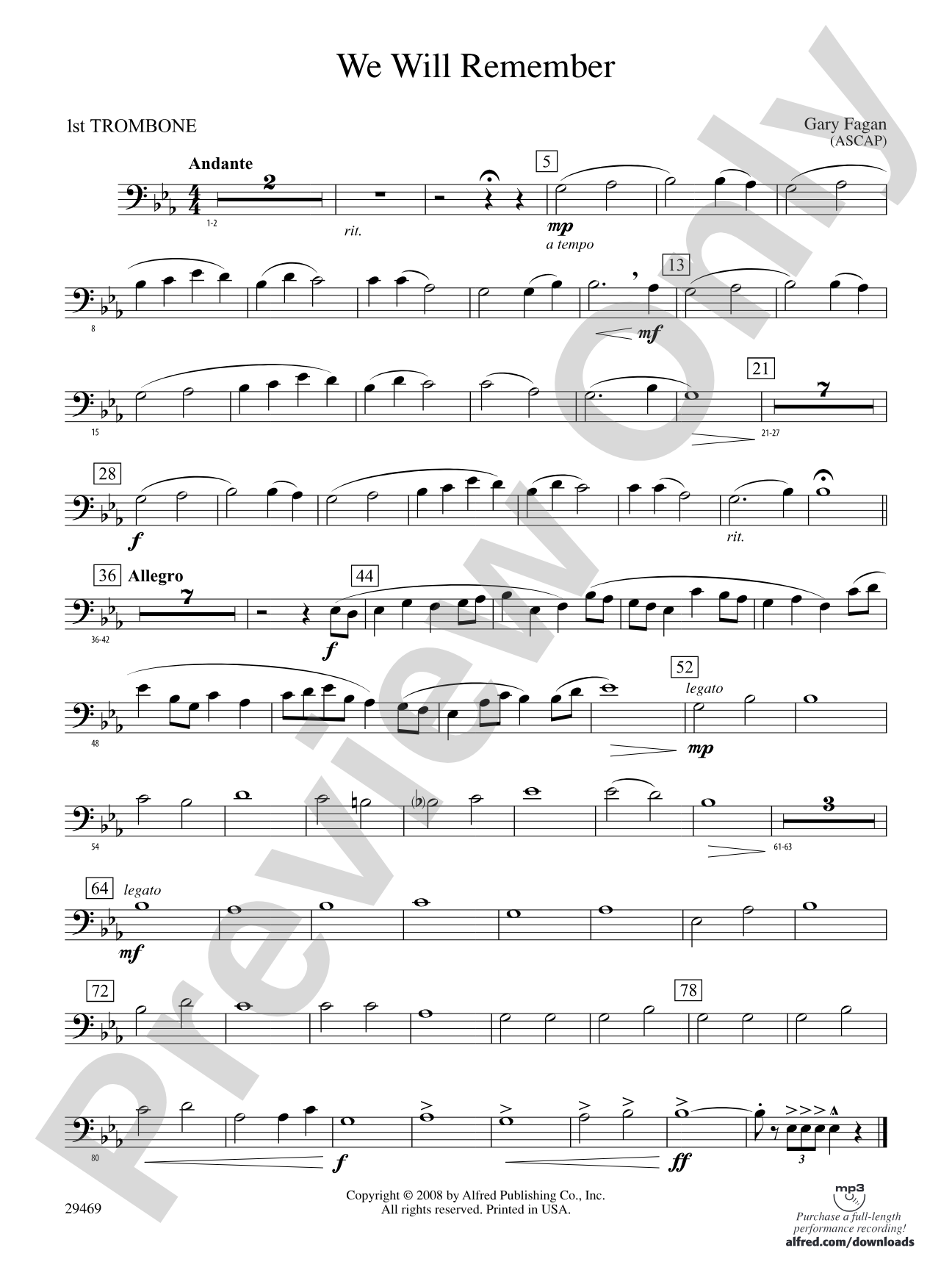 We Will Remember: 1st Trombone