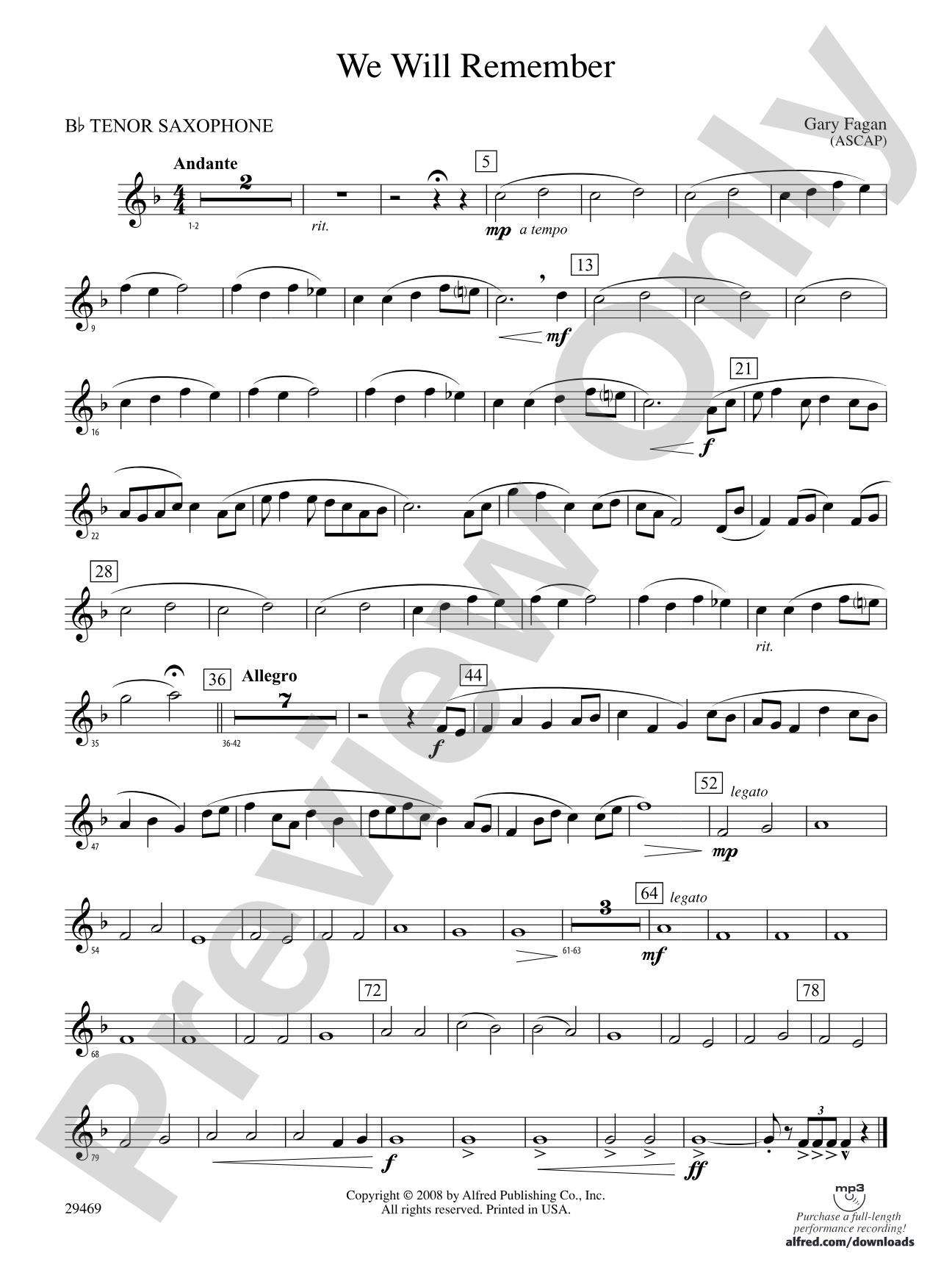 We Will Remember: B-flat Tenor Saxophone