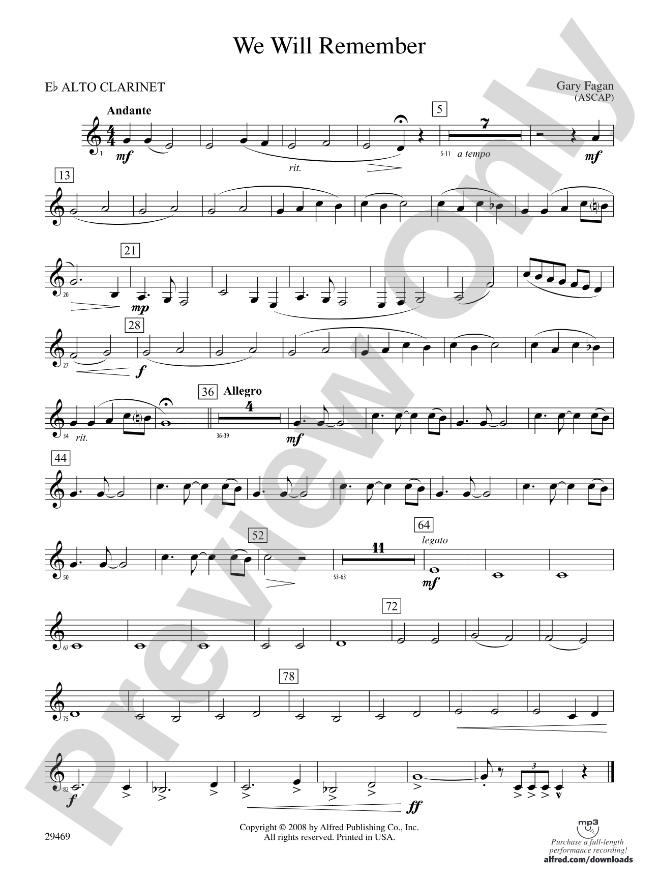 We Will Remember: (wp) E-flat Alto Clarinet
