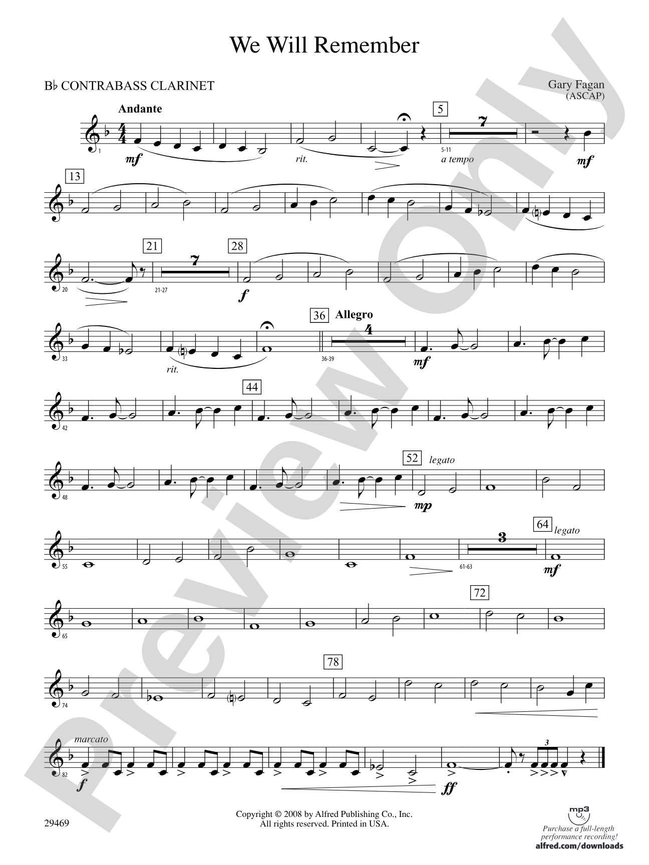 We Will Remember: (wp) B-flat Contrabass Clarinet