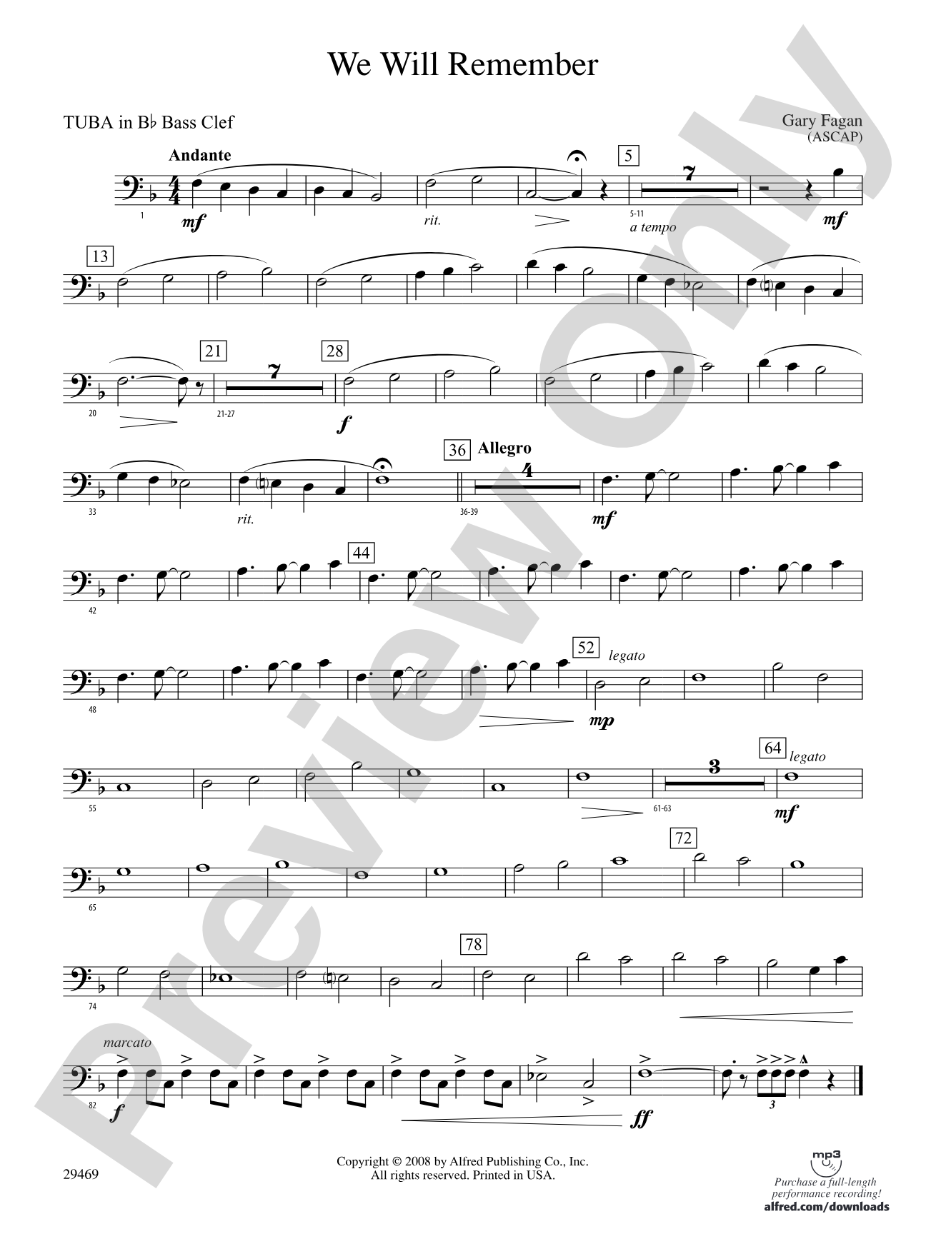 We Will Remember: (wp) B-flat Tuba B.C.