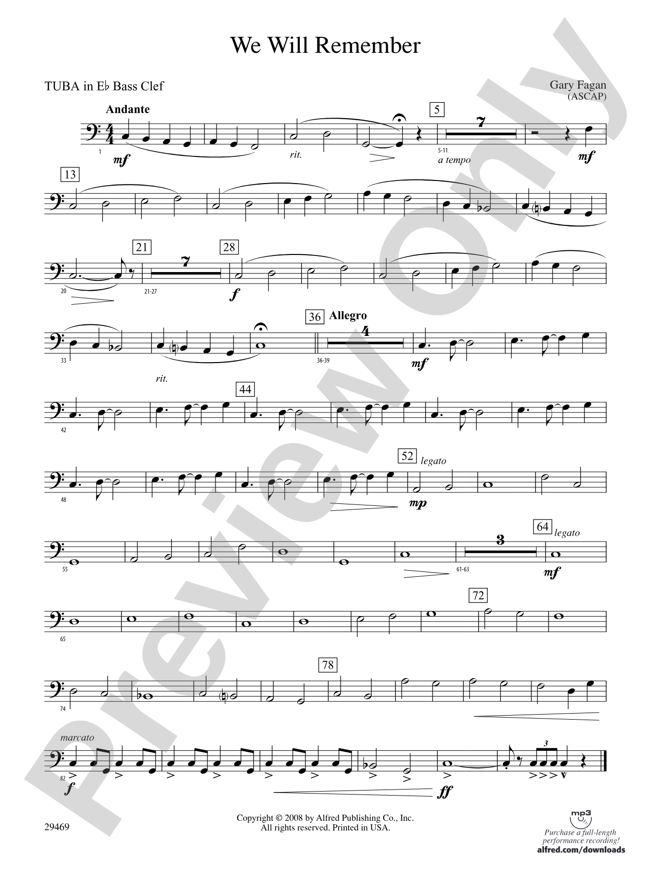 We Will Remember: (wp) E-flat Tuba B.C.