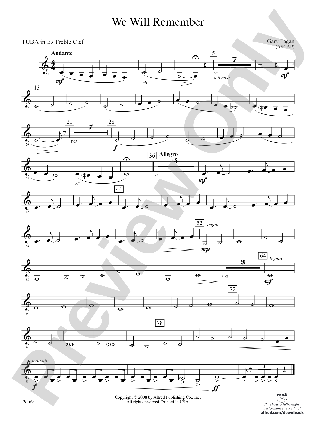We Will Remember: (wp) E-flat Tuba T.C.
