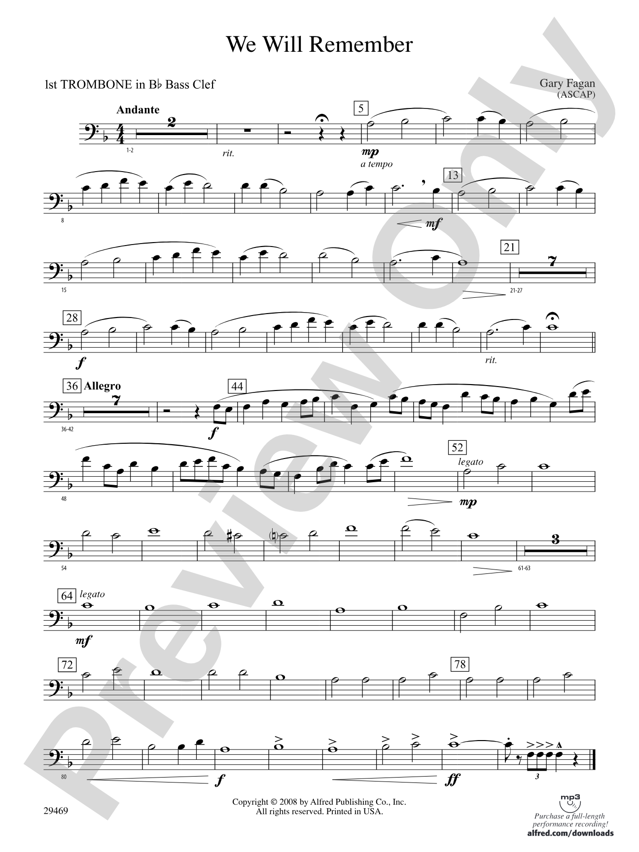 We Will Remember: (wp) 1st B-flat Trombone B.C.