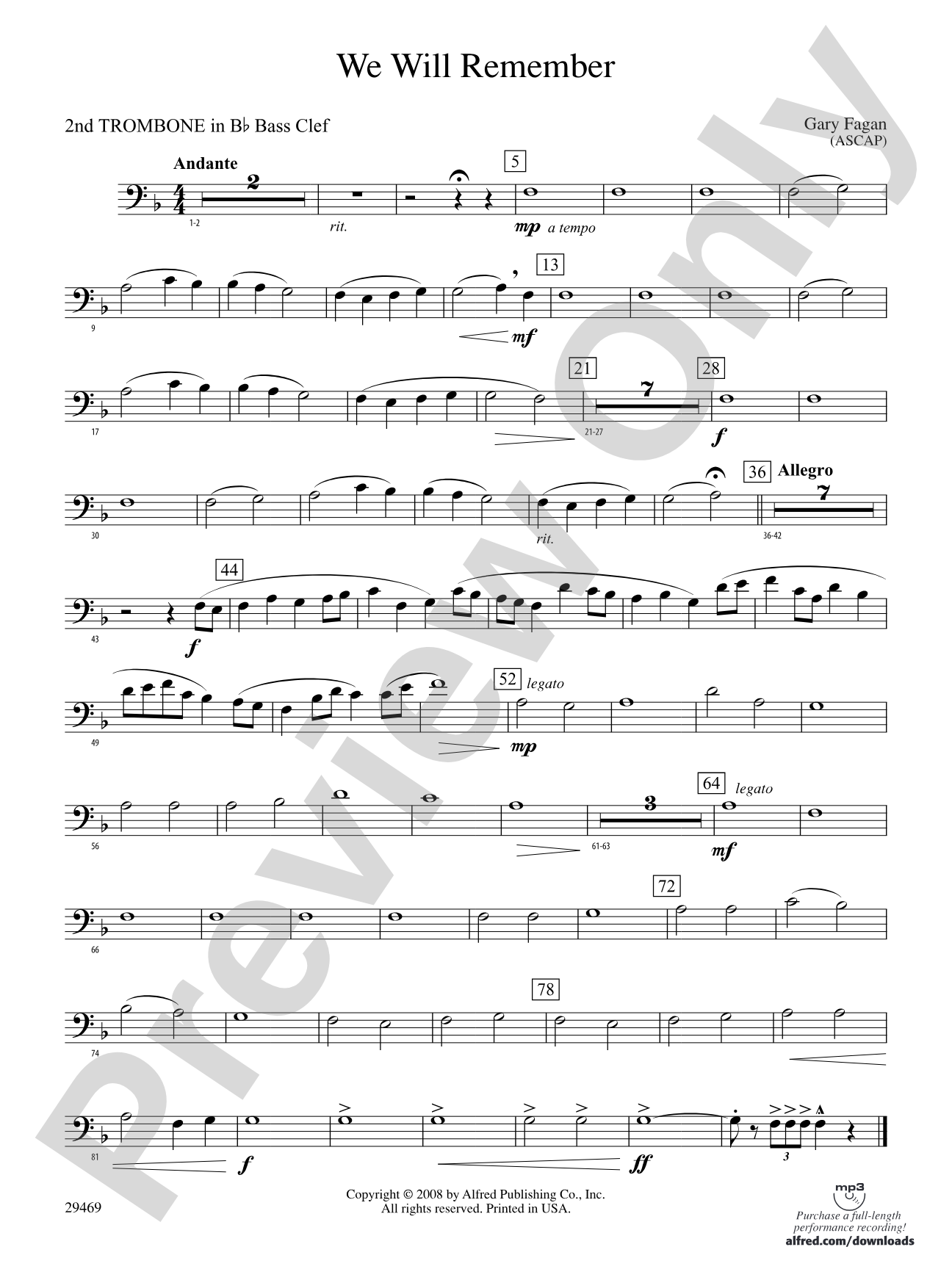 We Will Remember: (wp) 2nd B-flat Trombone B.C.
