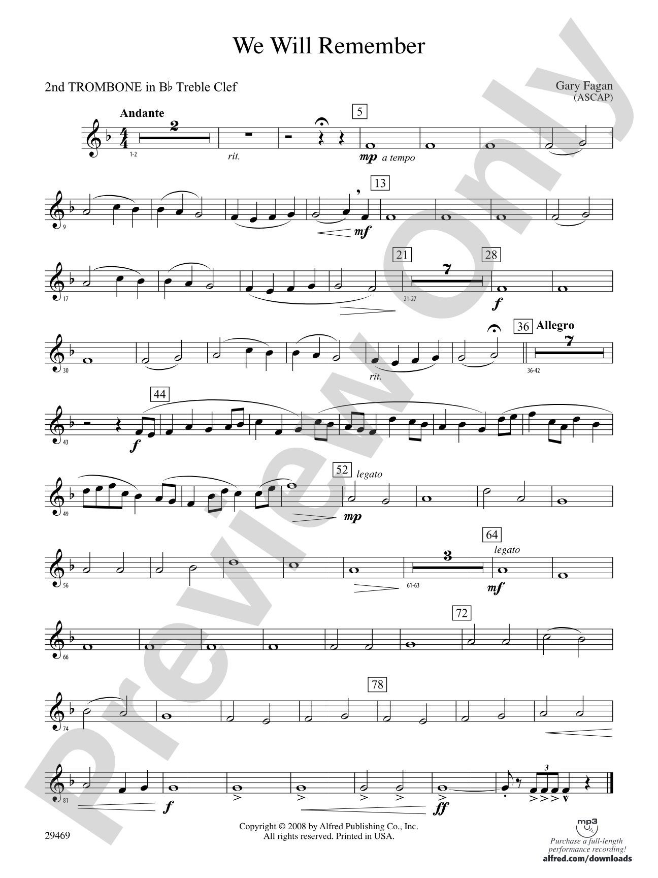 We Will Remember: (wp) 2nd B-flat Trombone T.C.