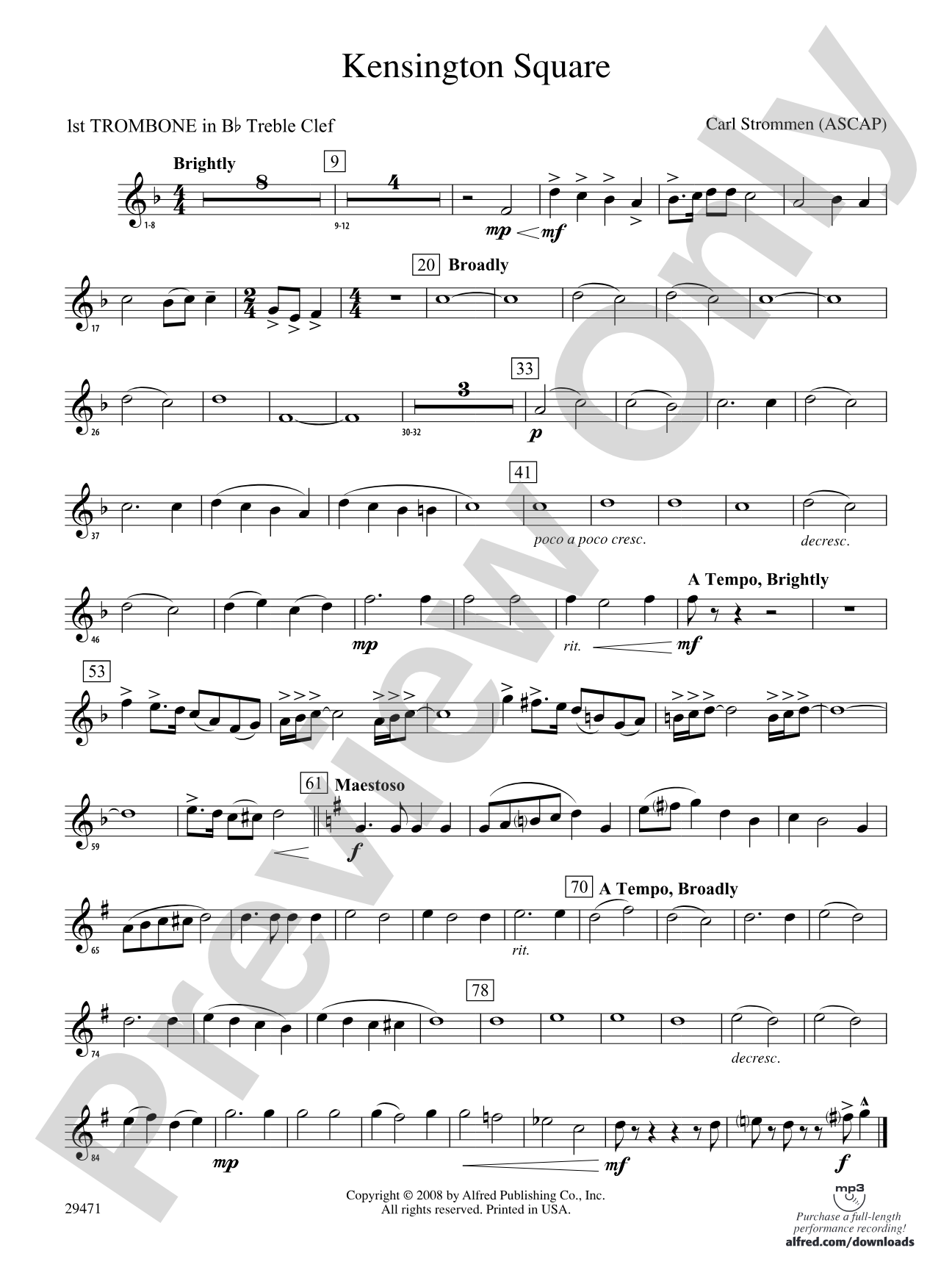 Kensington Square: (wp) 1st B-flat Trombone T.C.