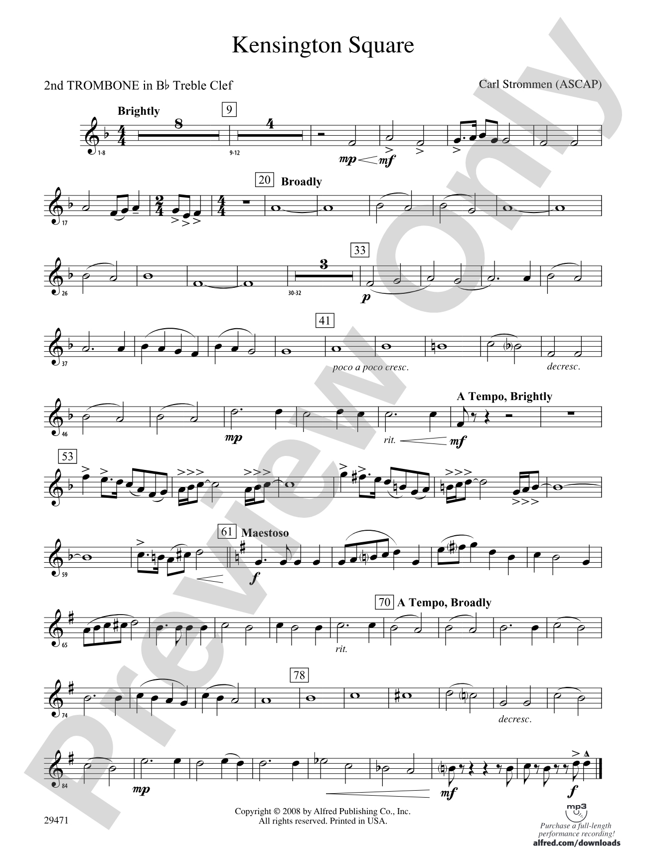 Kensington Square: (wp) 2nd B-flat Trombone T.C.
