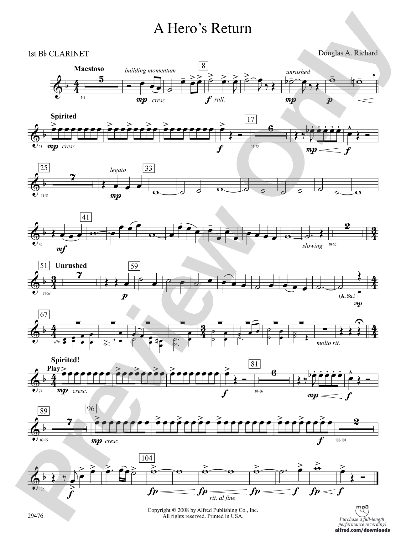 A Hero's Return: 1st B-flat Clarinet