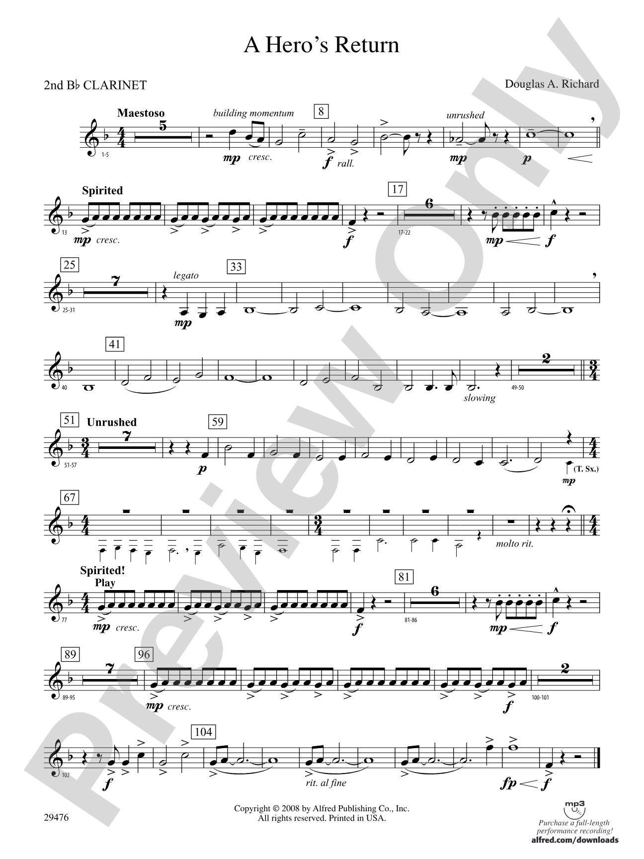 A Hero's Return: 2nd B-flat Clarinet