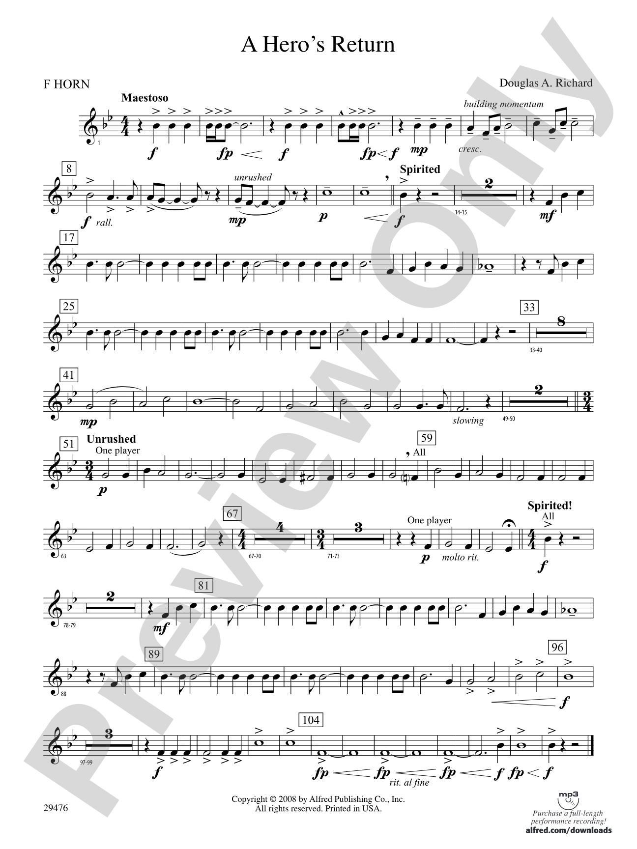 A Hero's Return: 1st F Horn