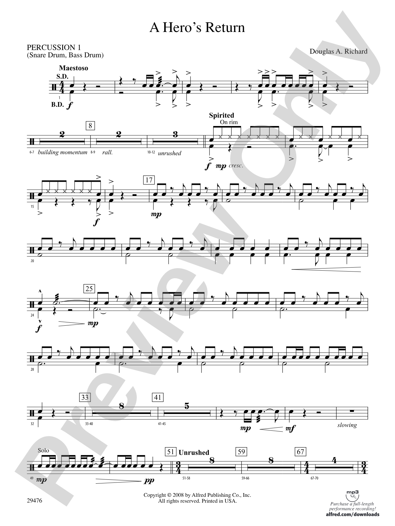 A Hero's Return: 1st Percussion