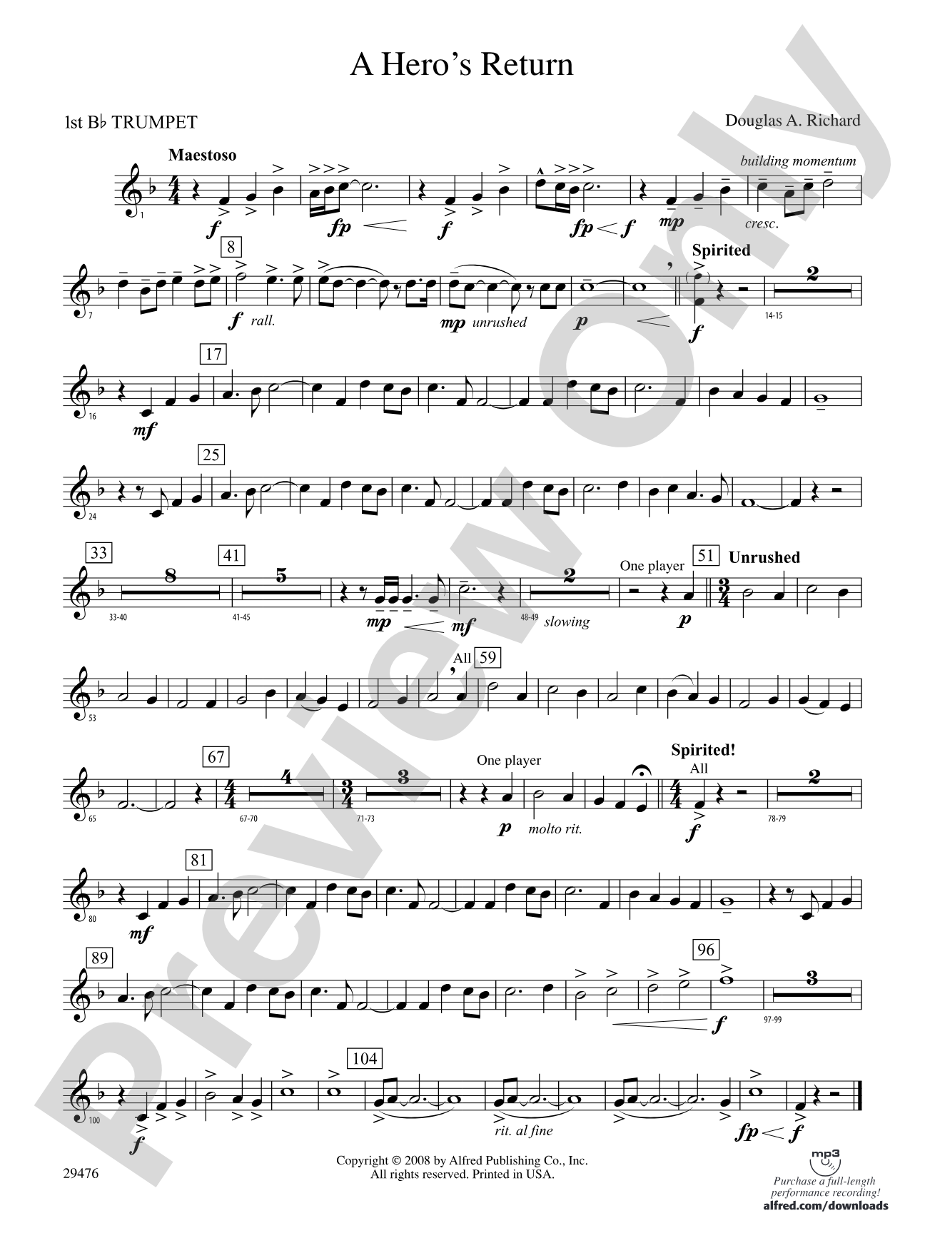 A Hero's Return: 1st B-flat Trumpet