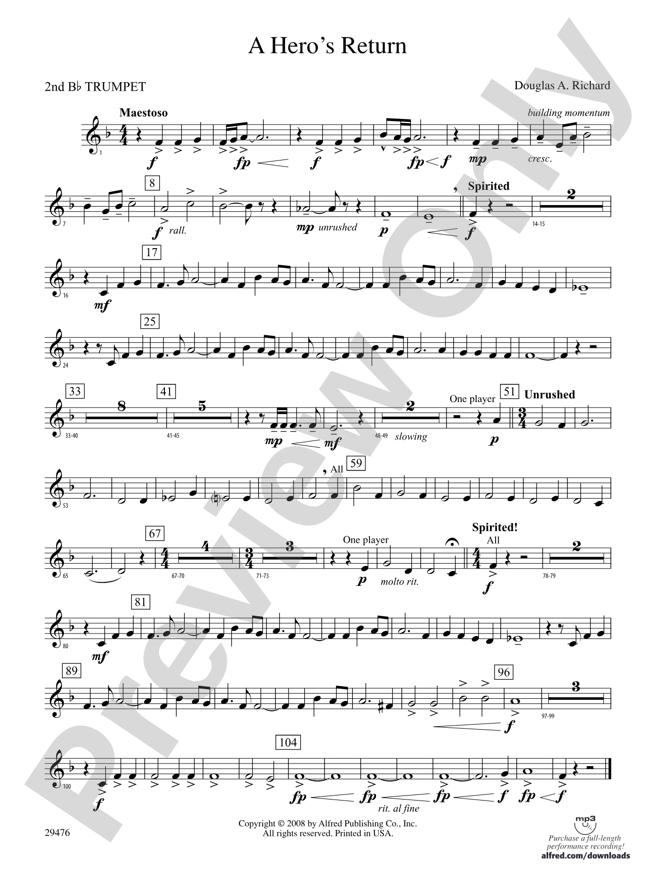 A Hero's Return: 2nd B-flat Trumpet