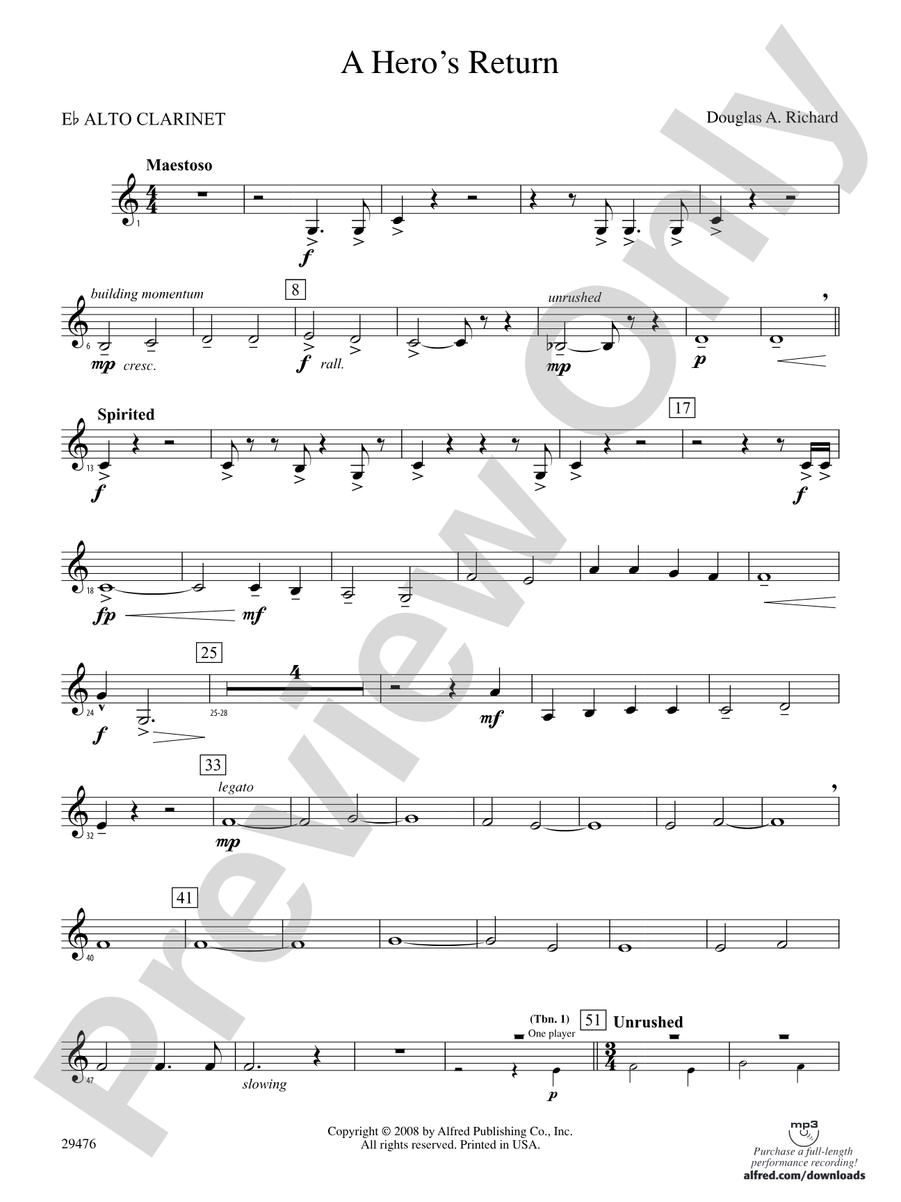 A Hero's Return: (wp) E-flat Alto Clarinet