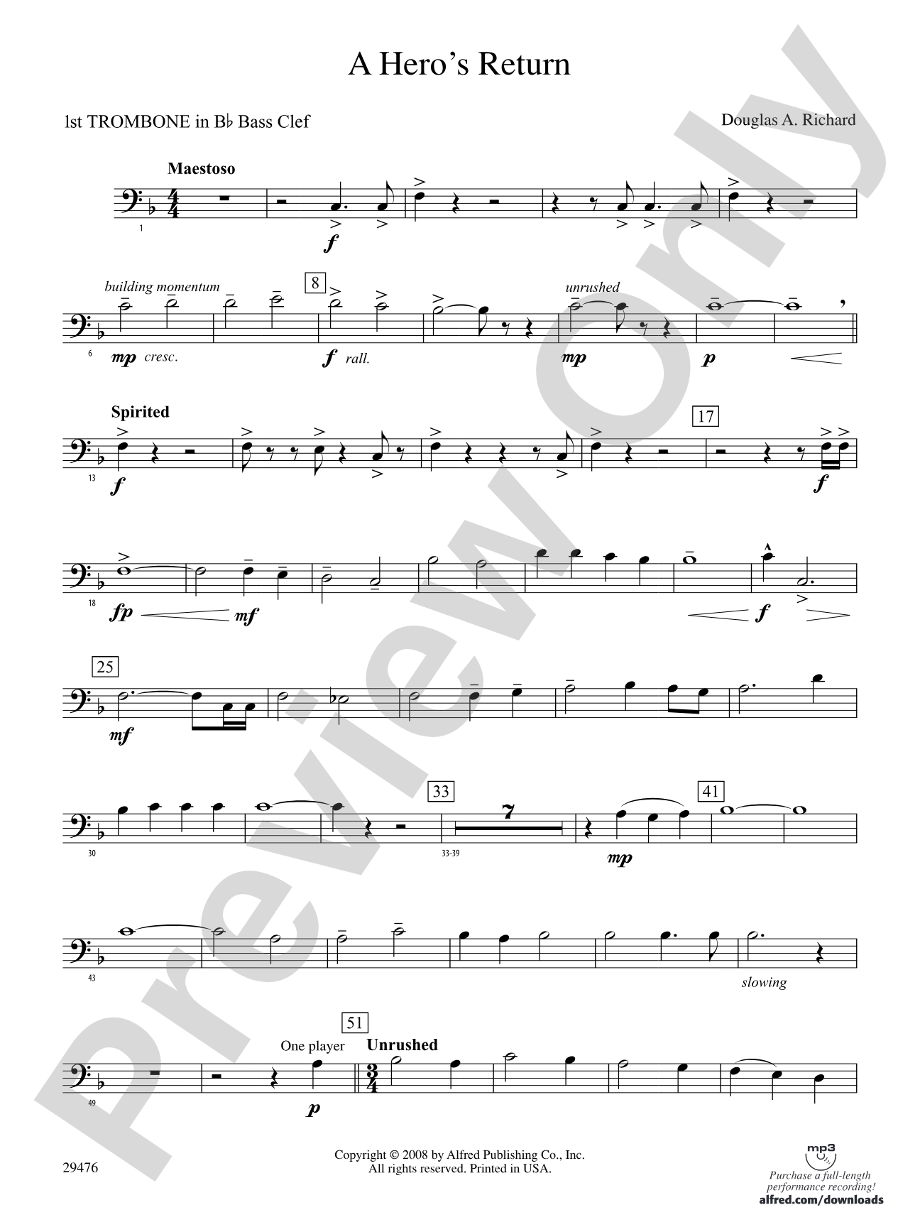 A Hero's Return: (wp) 1st B-flat Trombone B.C.