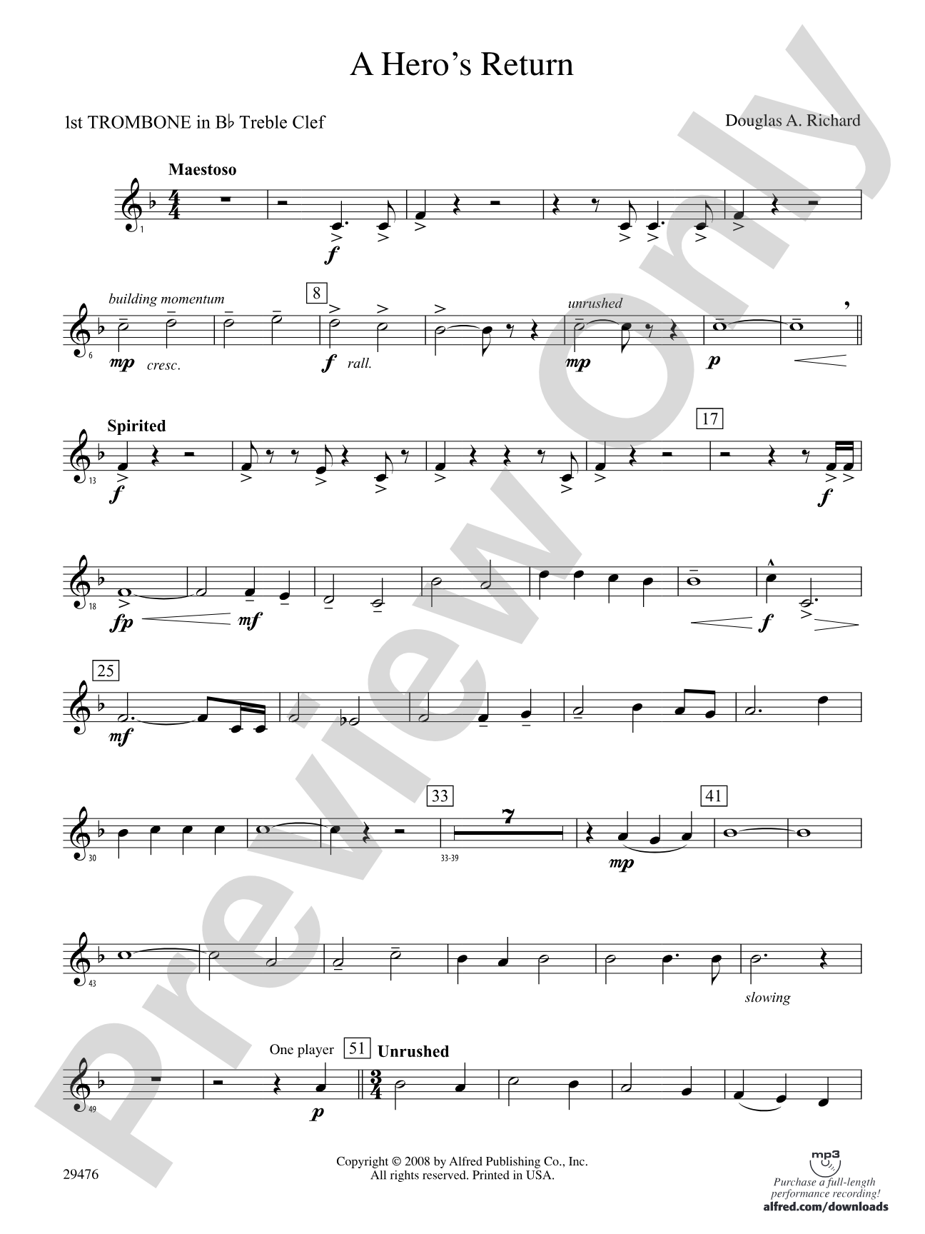 A Hero's Return: (wp) 1st B-flat Trombone T.C.