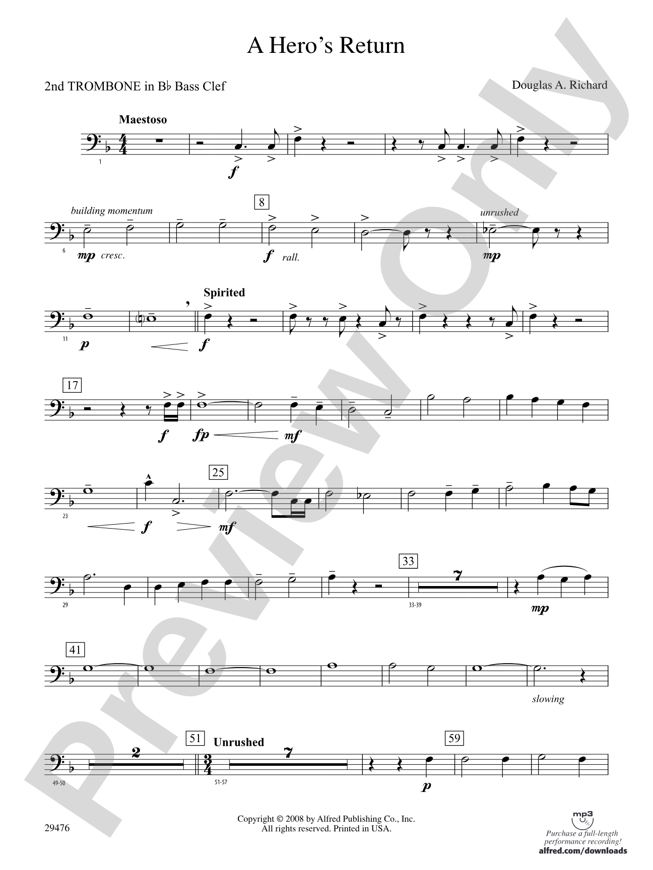 A Hero's Return: (wp) 2nd B-flat Trombone B.C.