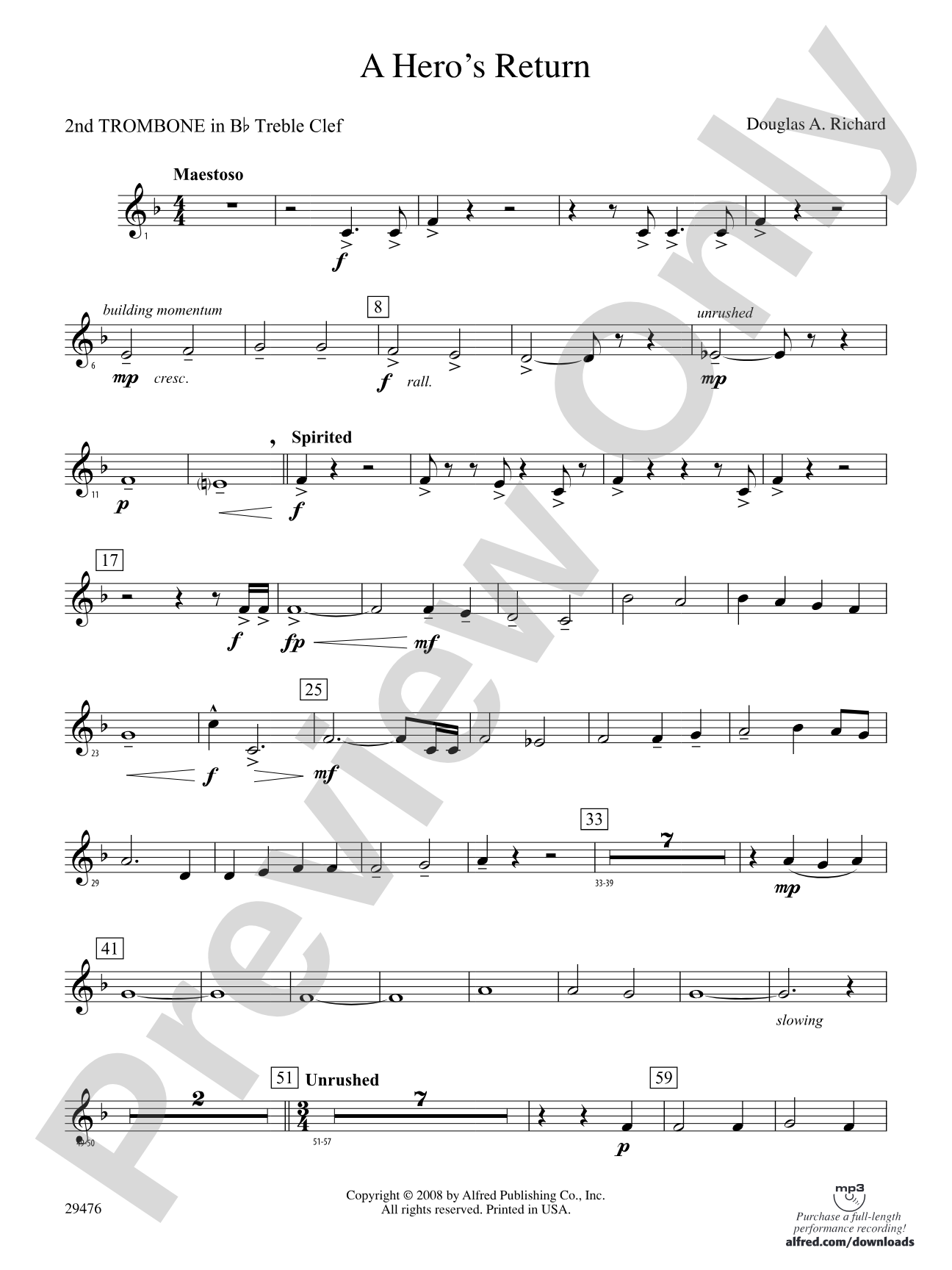 A Hero's Return: (wp) 2nd B-flat Trombone T.C.
