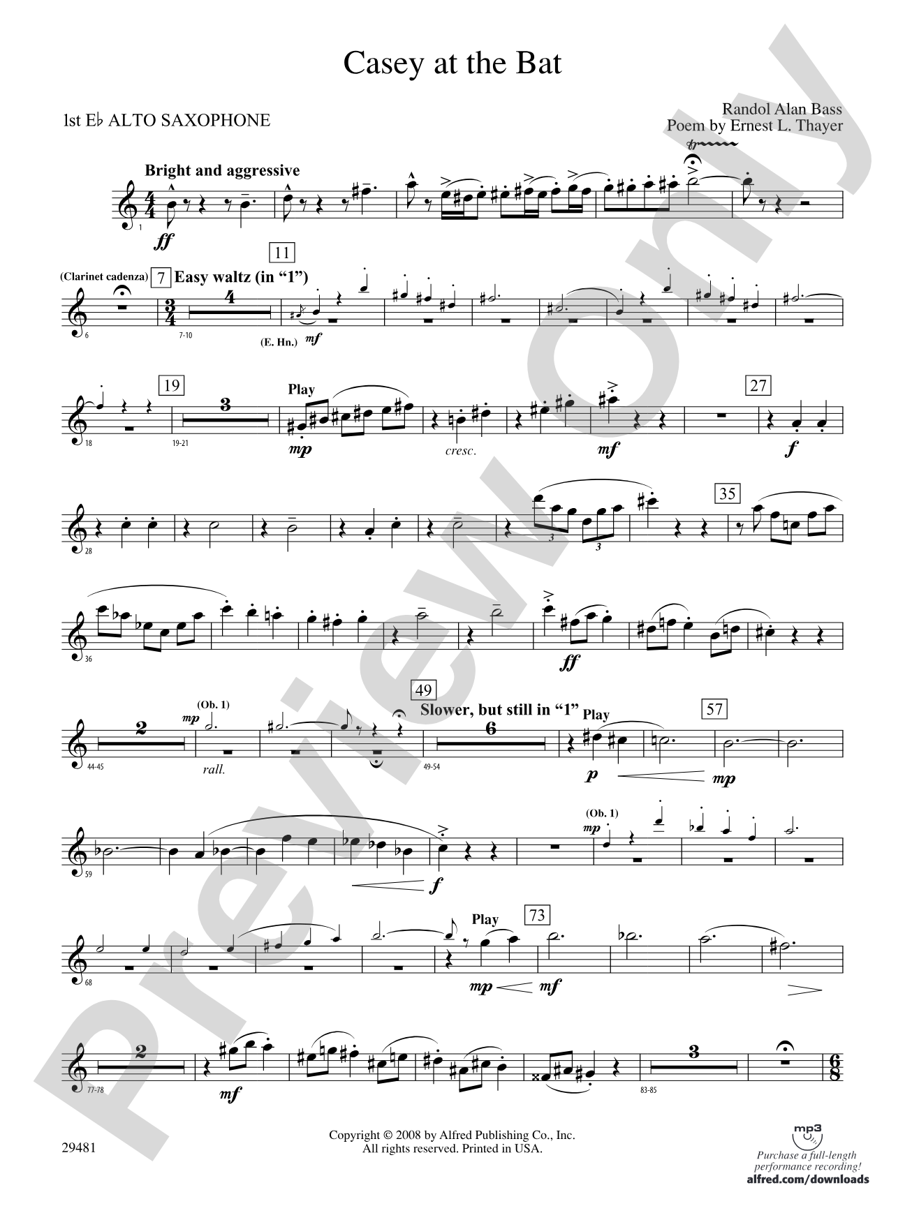 Casey at the Bat: E-flat Alto Saxophone