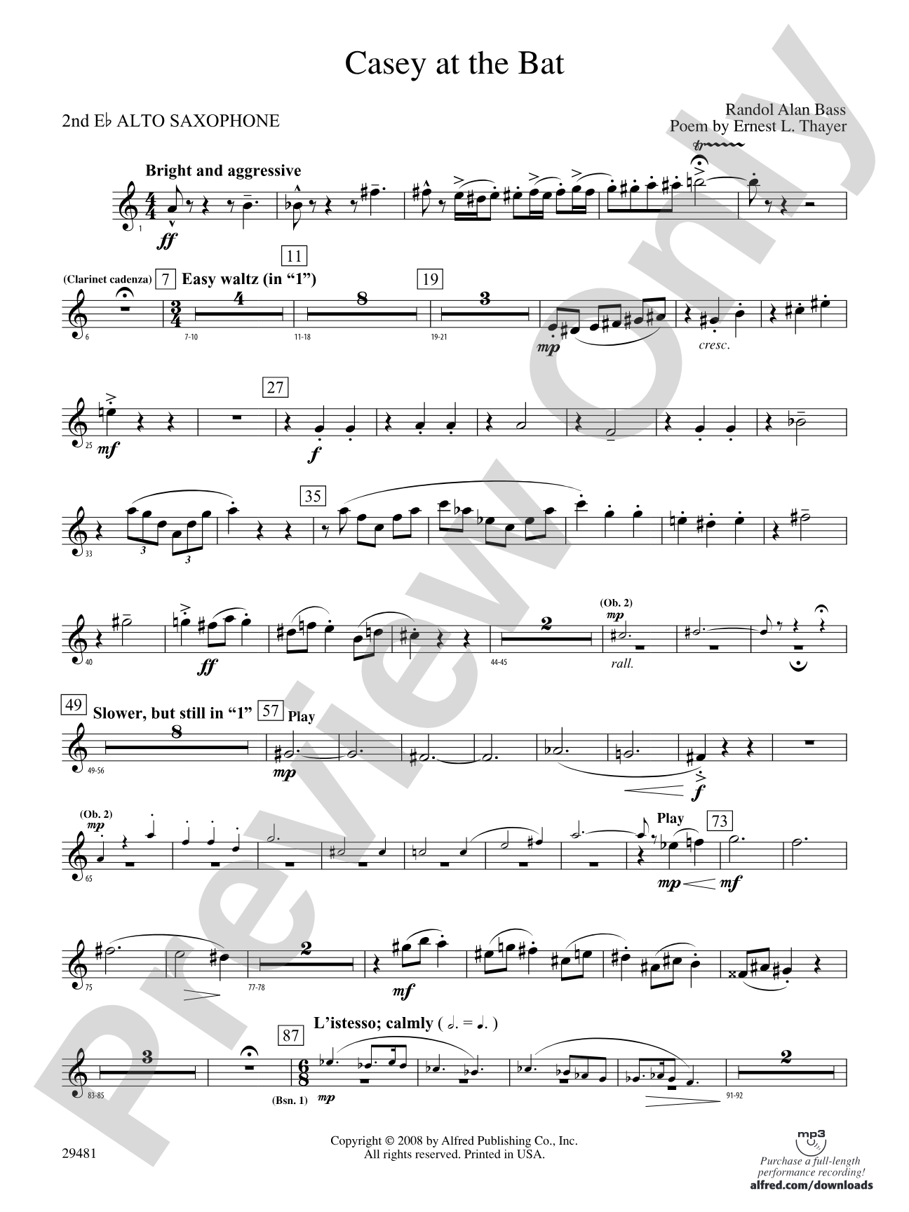 Casey at the Bat: 2nd E-flat Alto Saxophone