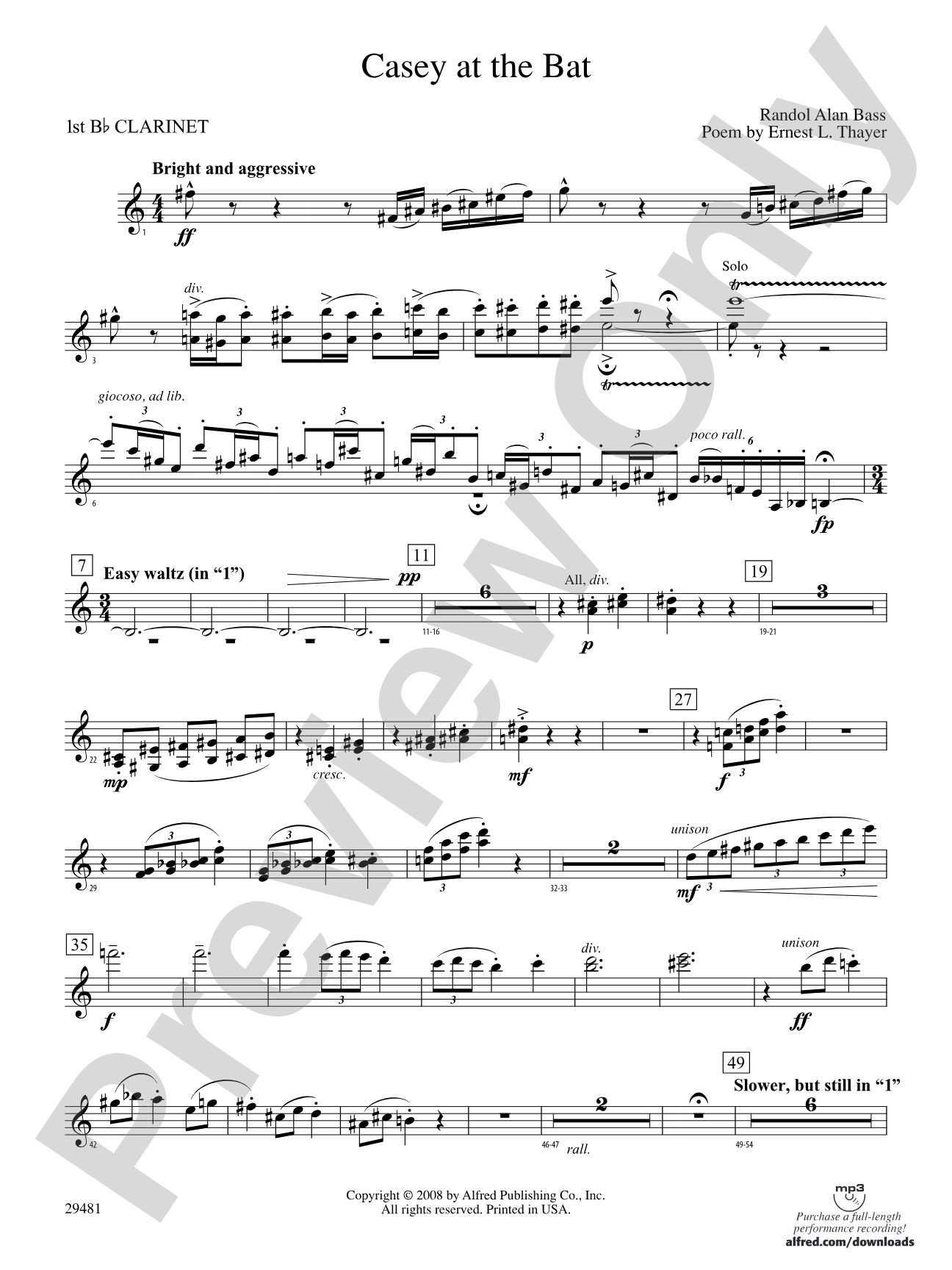 Casey at the Bat: 1st B-flat Clarinet