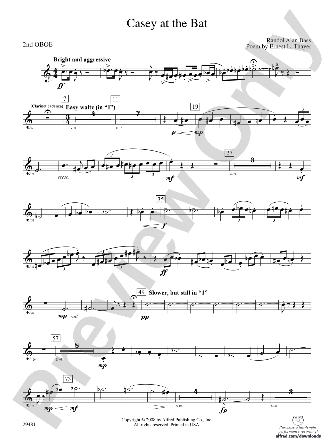 Casey at the Bat: 2nd Oboe