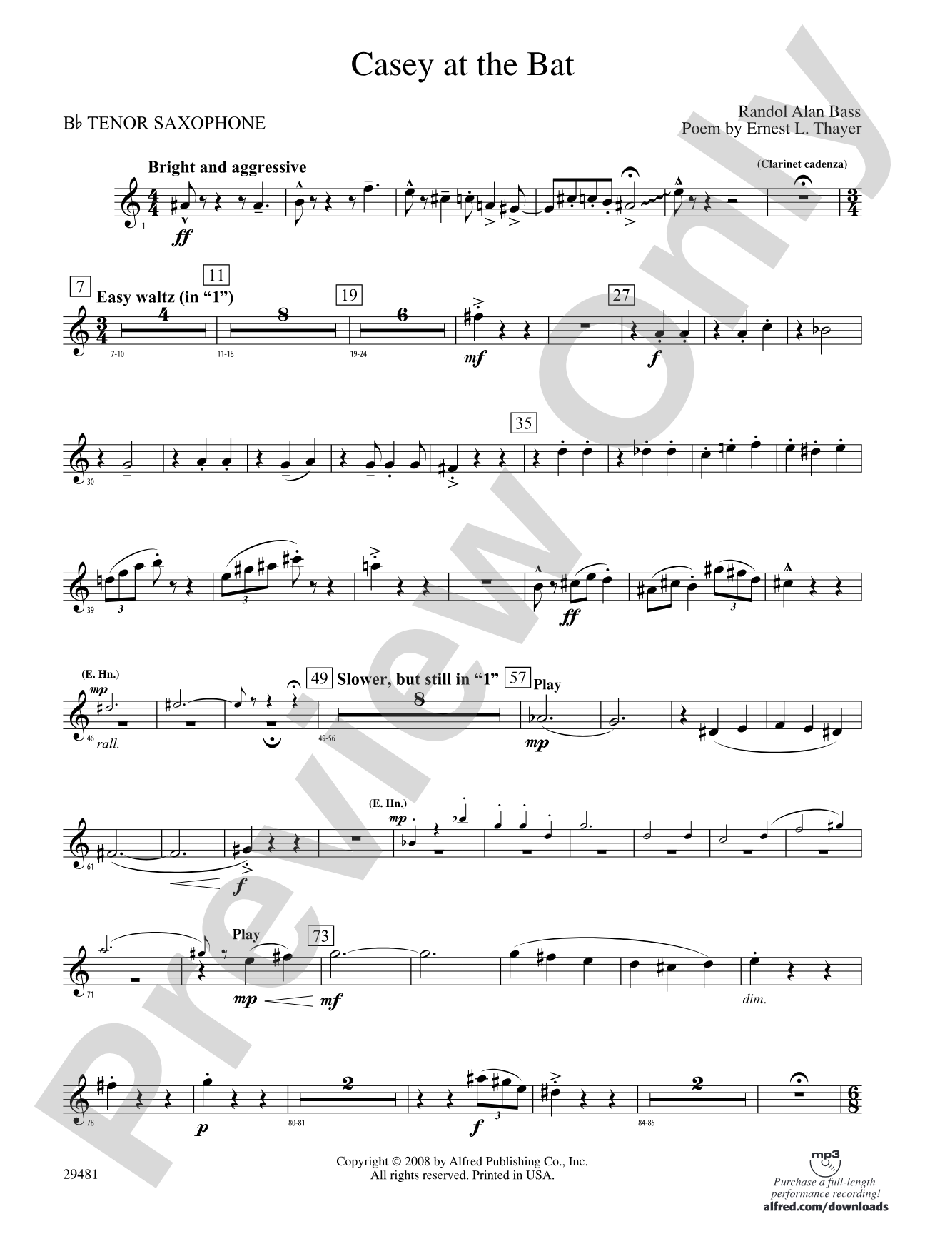 Casey at the Bat: B-flat Tenor Saxophone