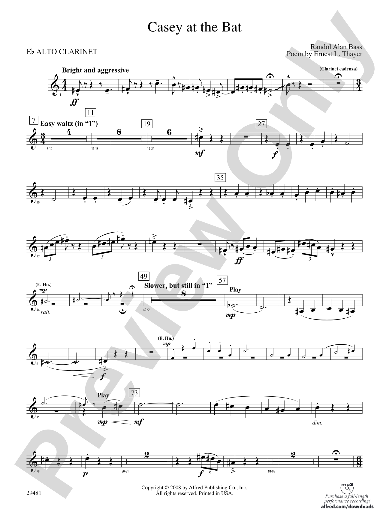 Casey at the Bat: (wp) E-flat Alto Clarinet